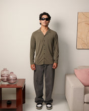Lycra Textured Lines Shirt - Olive