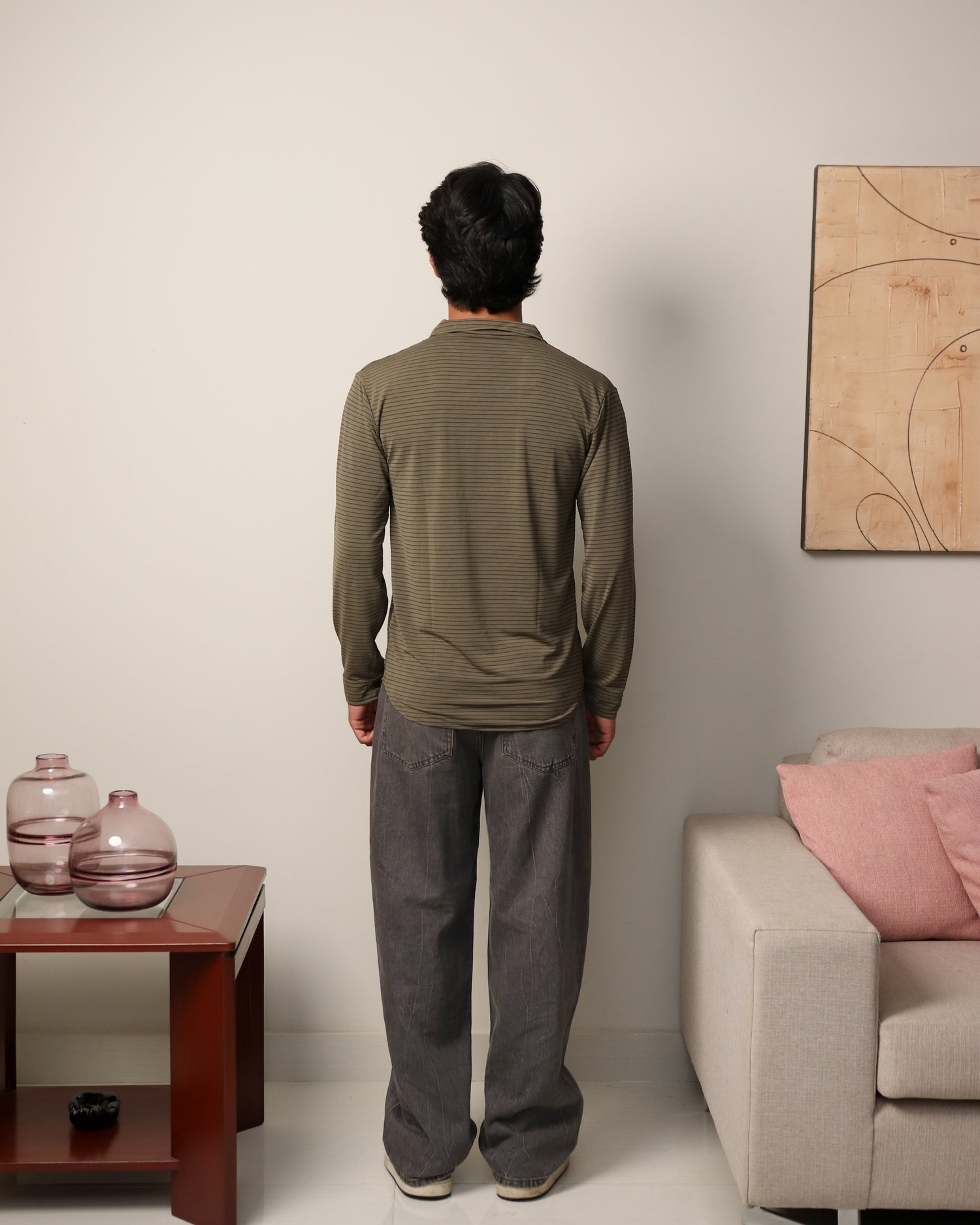 Lycra Textured Lines Shirt - Olive