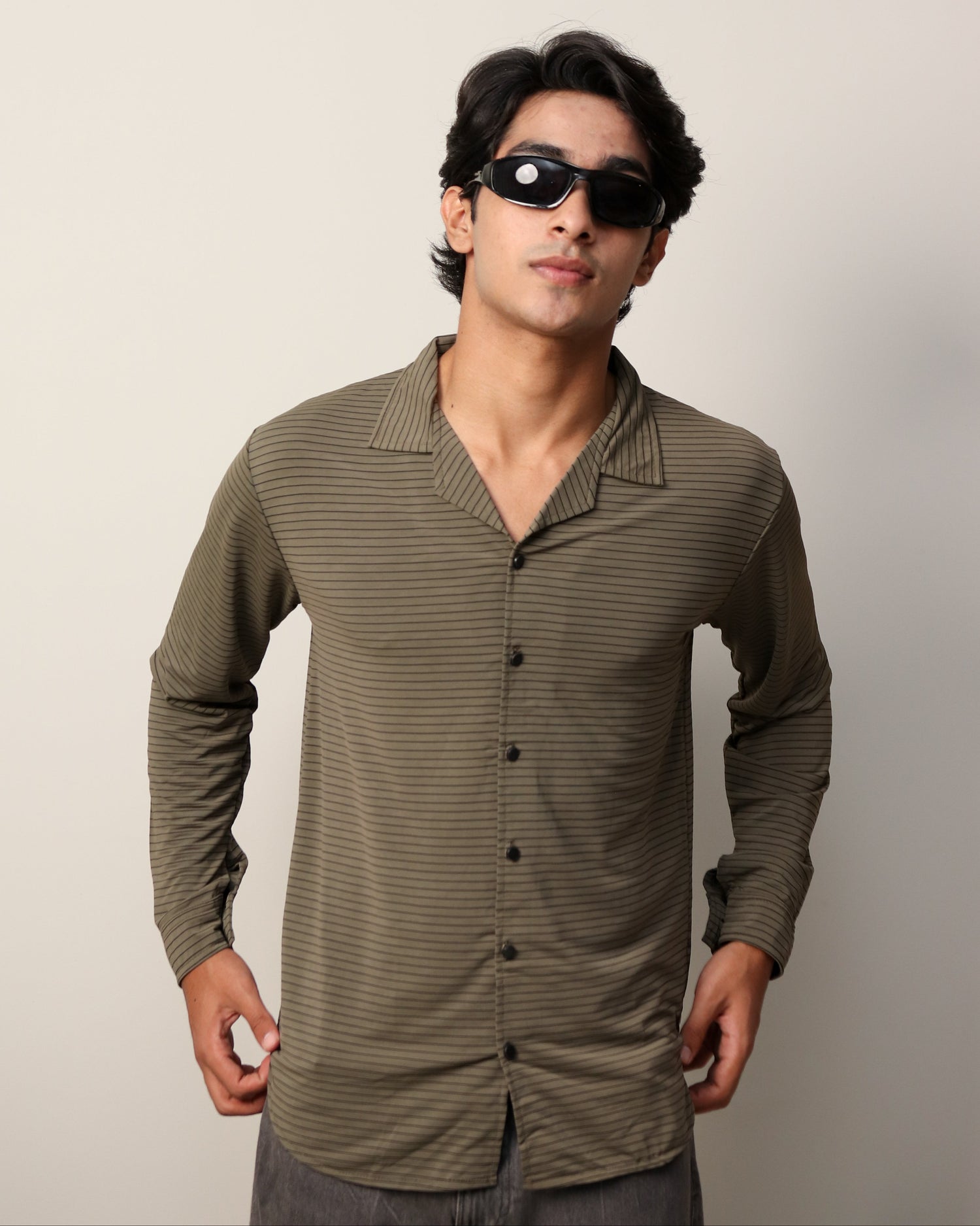 Lycra Textured Lines Shirt - Olive