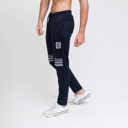 Navy Lycra Quick Dry Trouser with Four Stripes