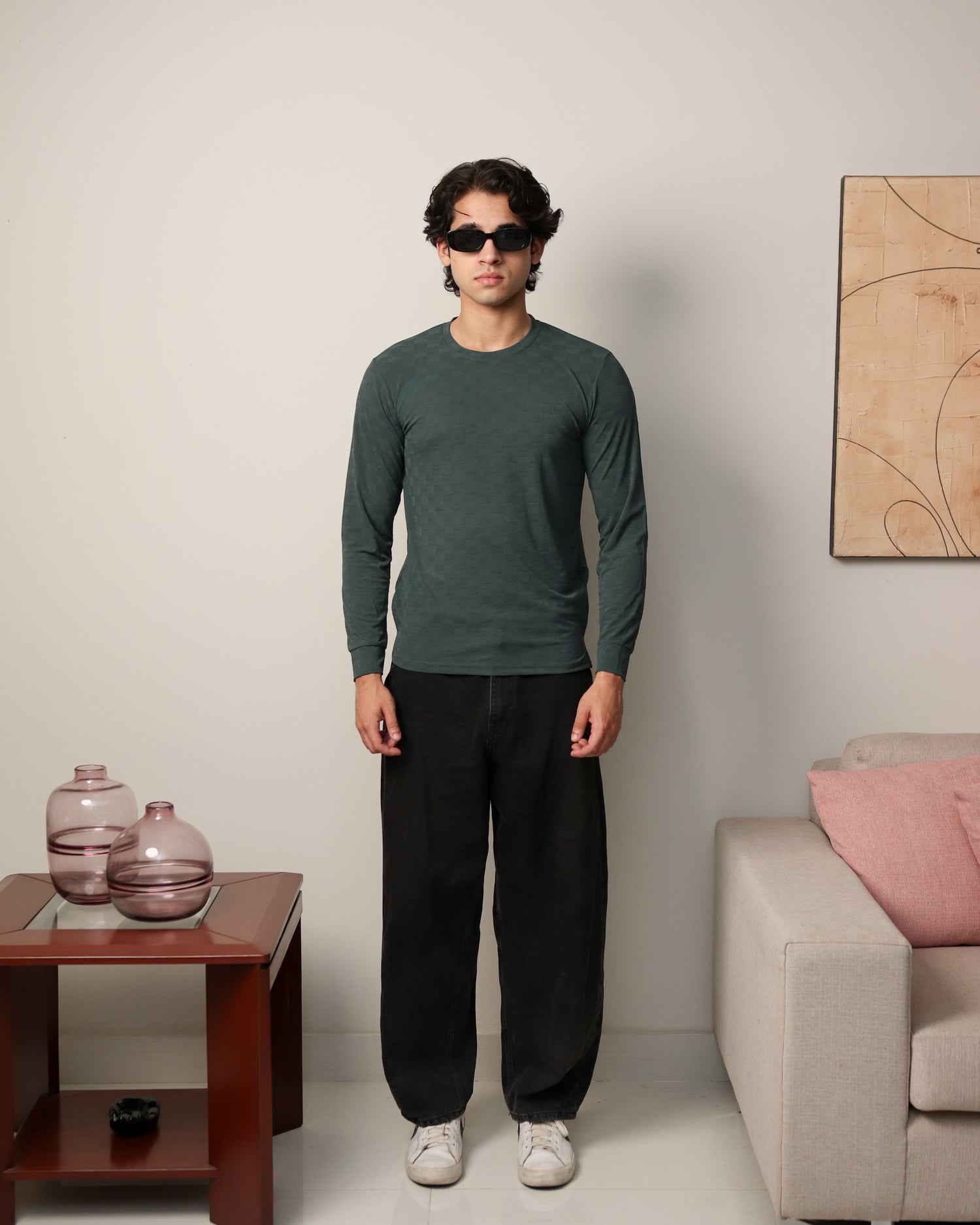 Textured Stretch F/S - Moss Green