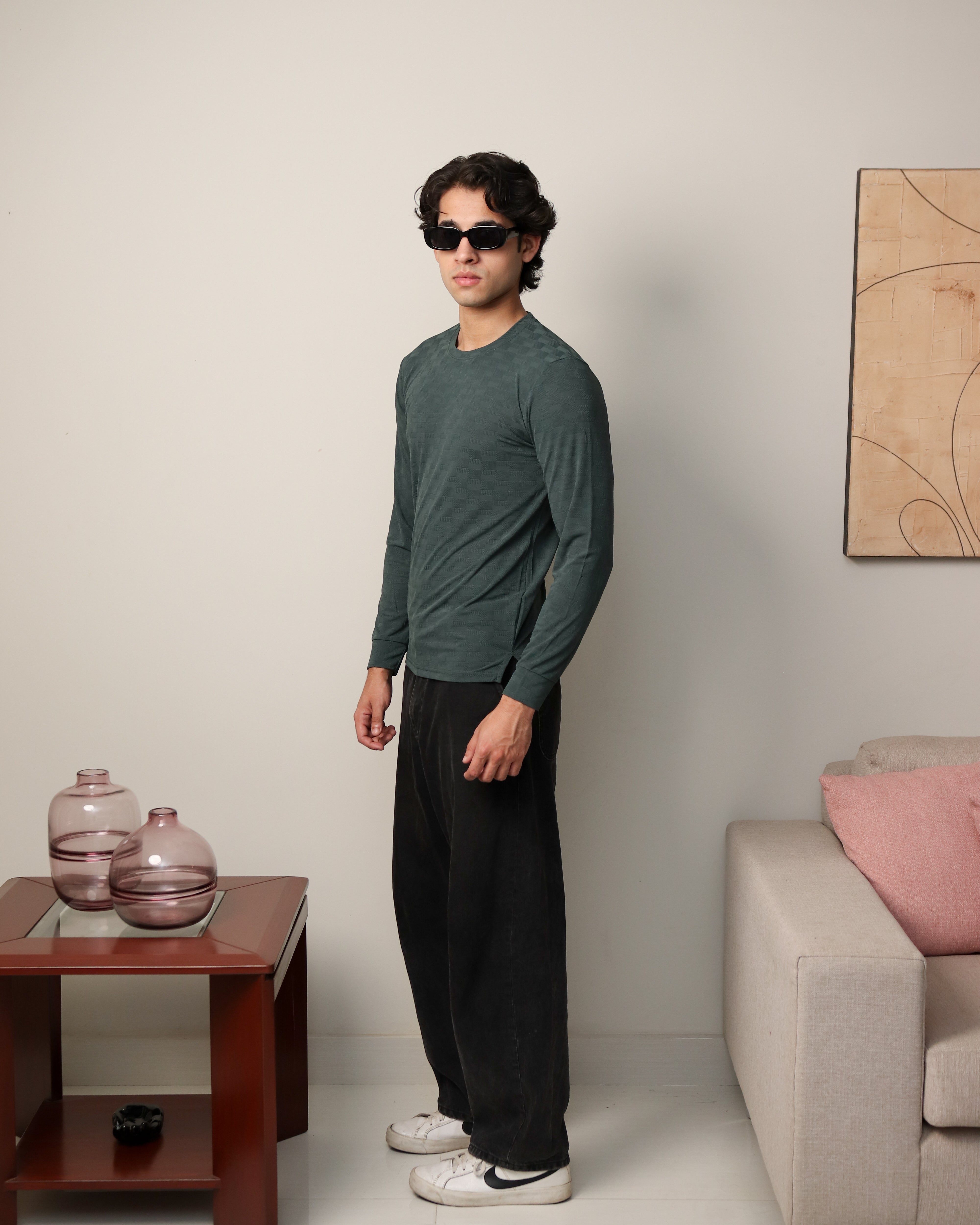 Textured Stretch F/S - Moss Green