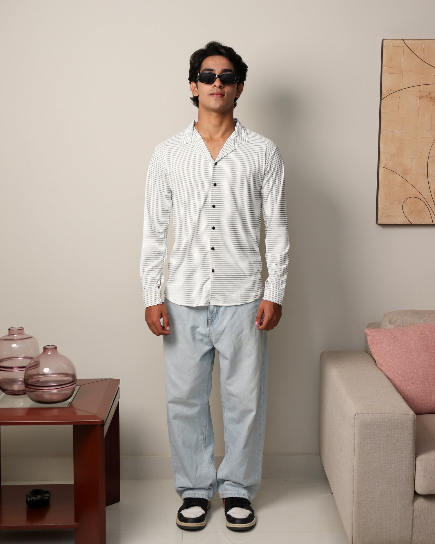 Lycra Textured Lines Shirt - White