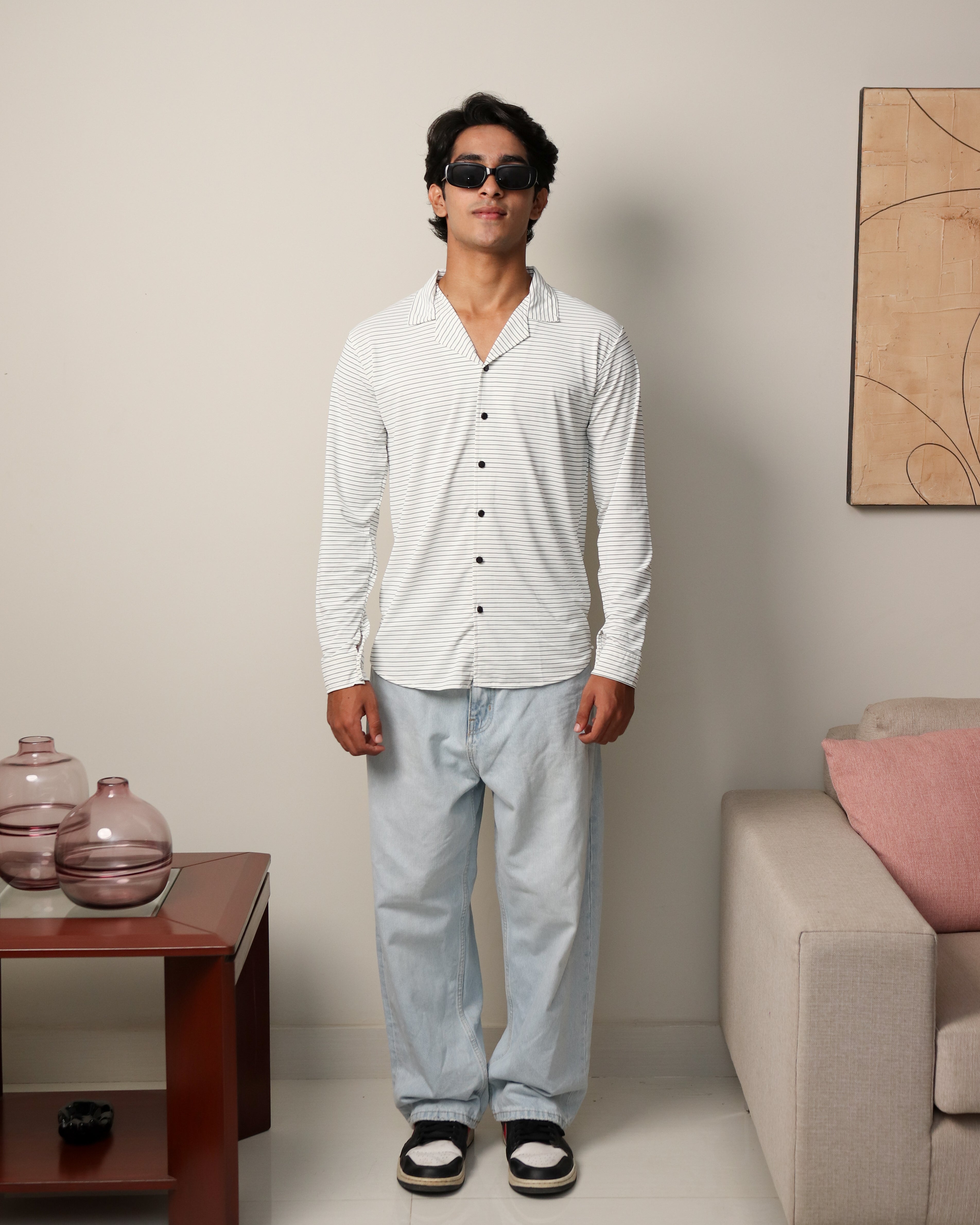 Lycra Textured Lines Shirt - White