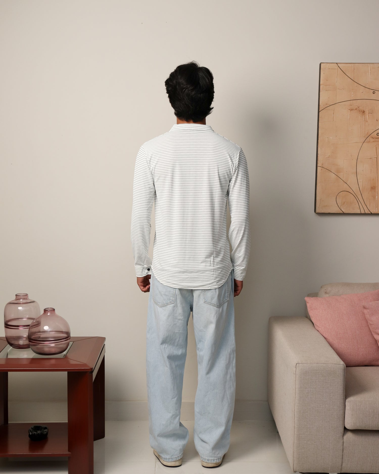 Lycra Textured Lines Shirt - White