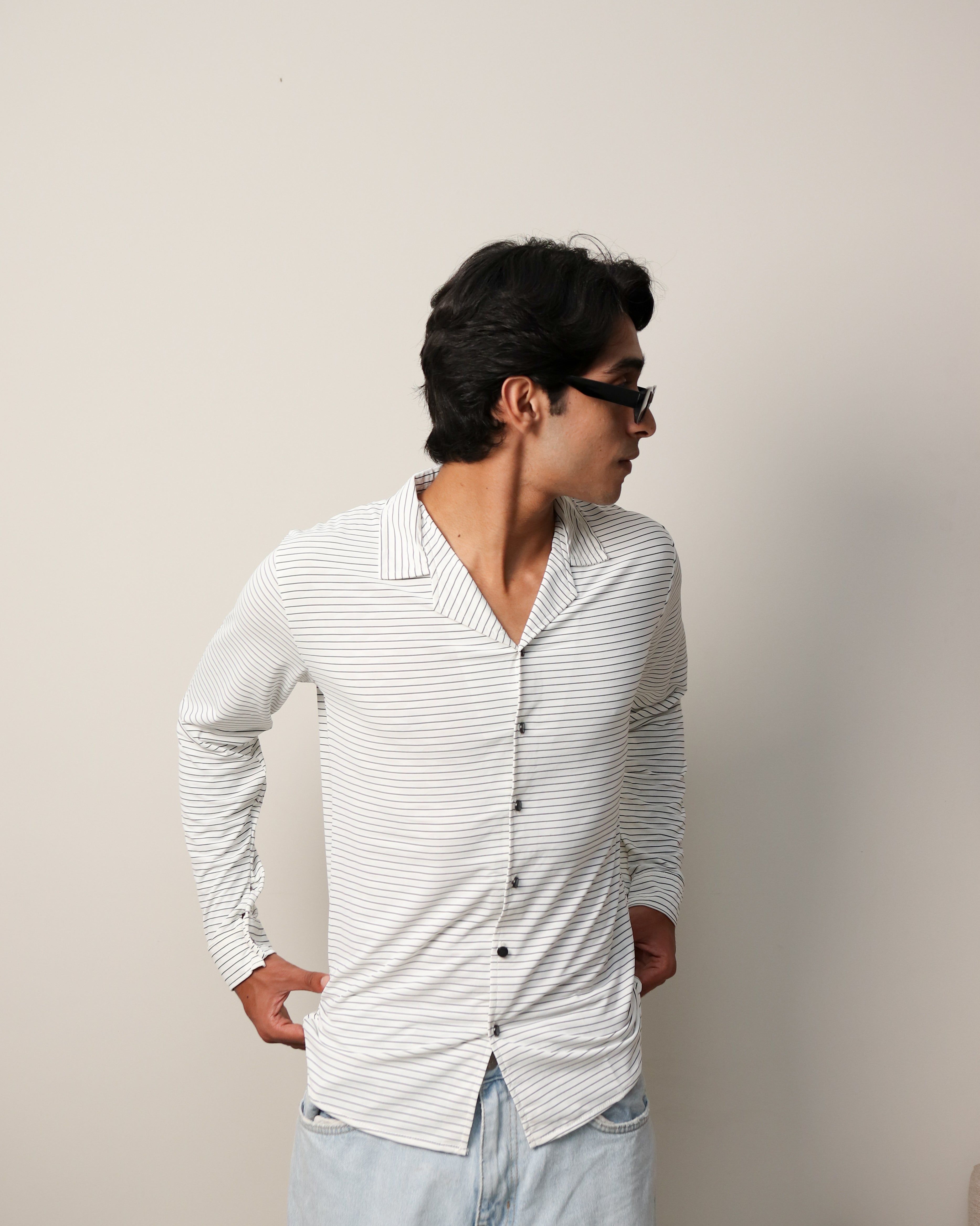 Lycra Textured Lines Shirt - White