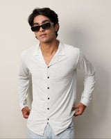 ‍Lycra Textured Lines Shirt - White (100% off)