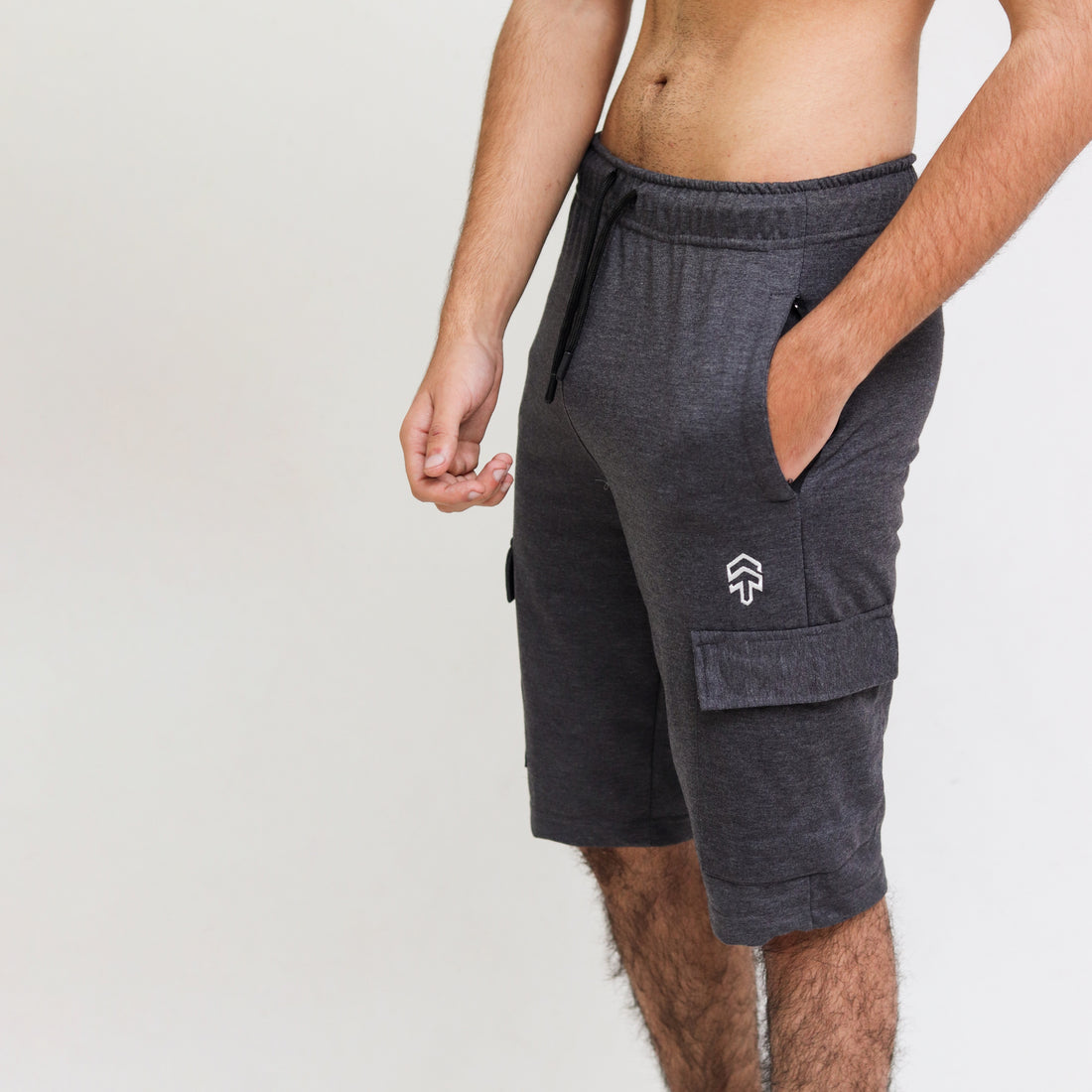 Charcoal Terry Cargo Shorts