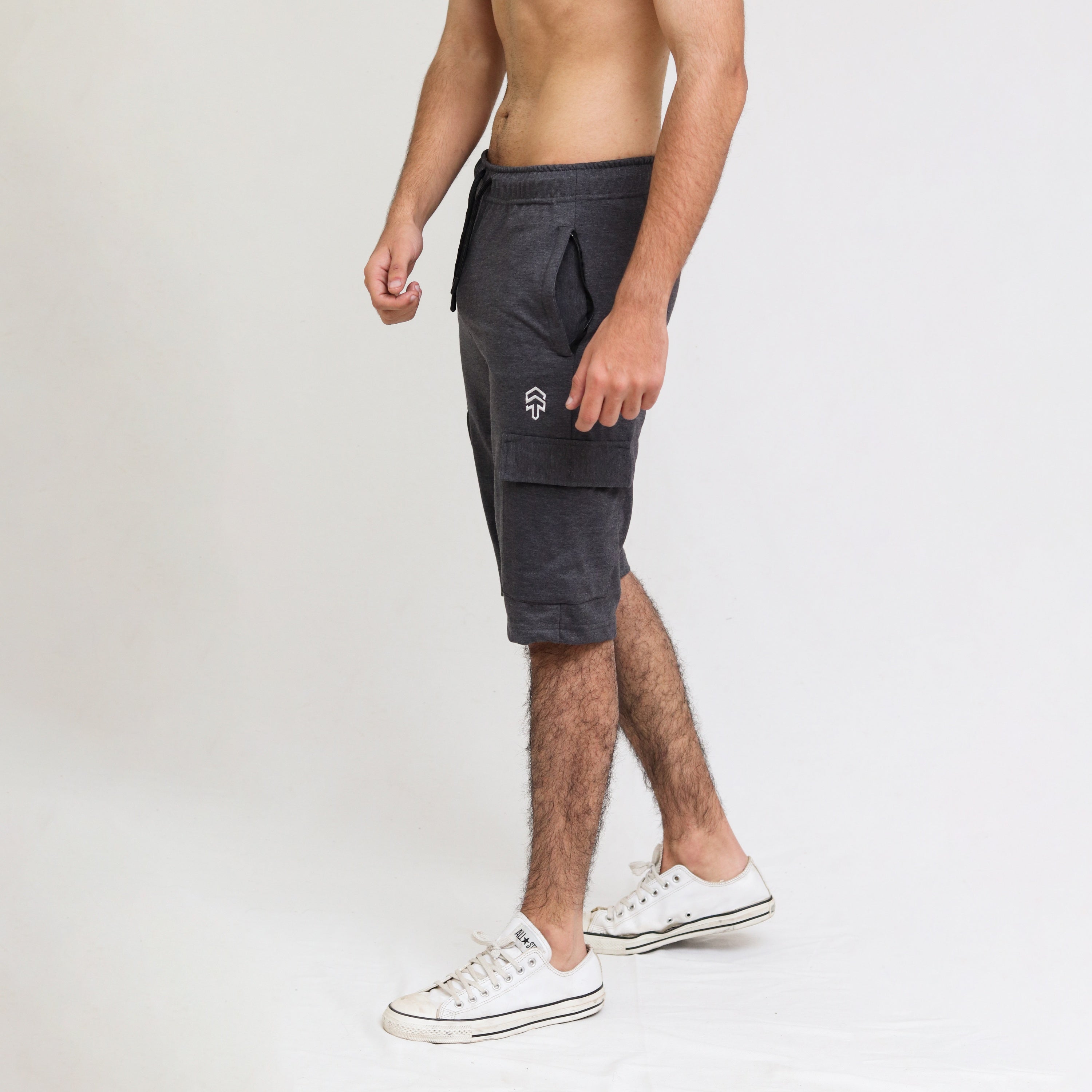 Charcoal Terry Cargo Shorts