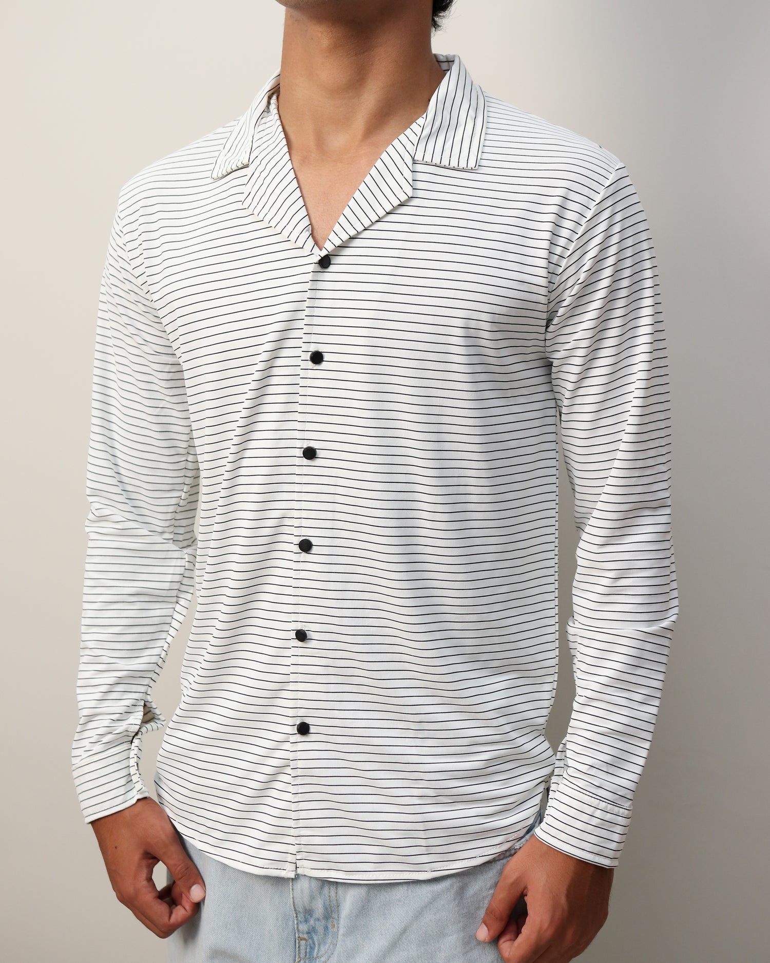 Lycra Textured Lines Shirt - White