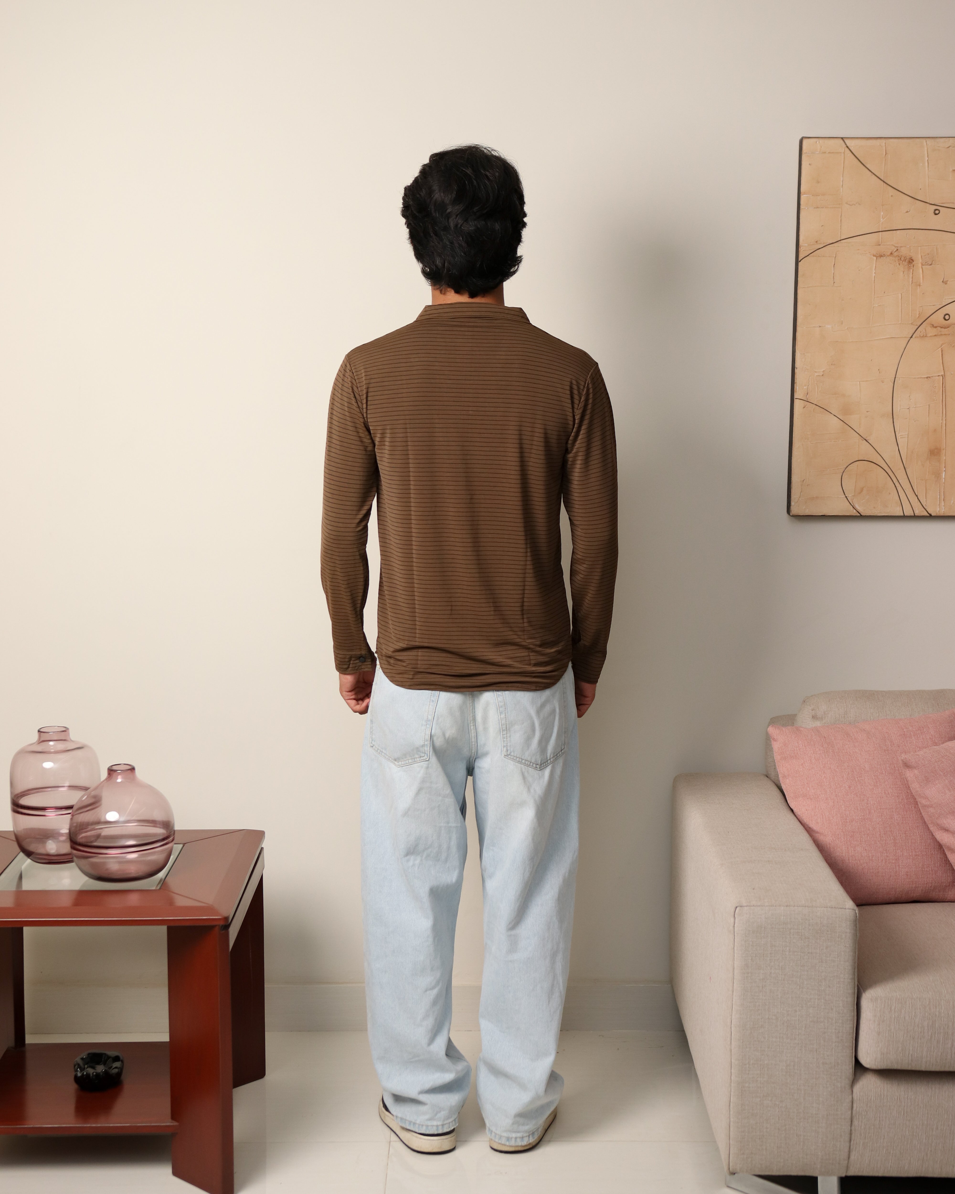 Lycra Textured Lines Shirt - Dark Brown