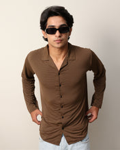 Lycra Textured Lines Shirt - Dark Brown