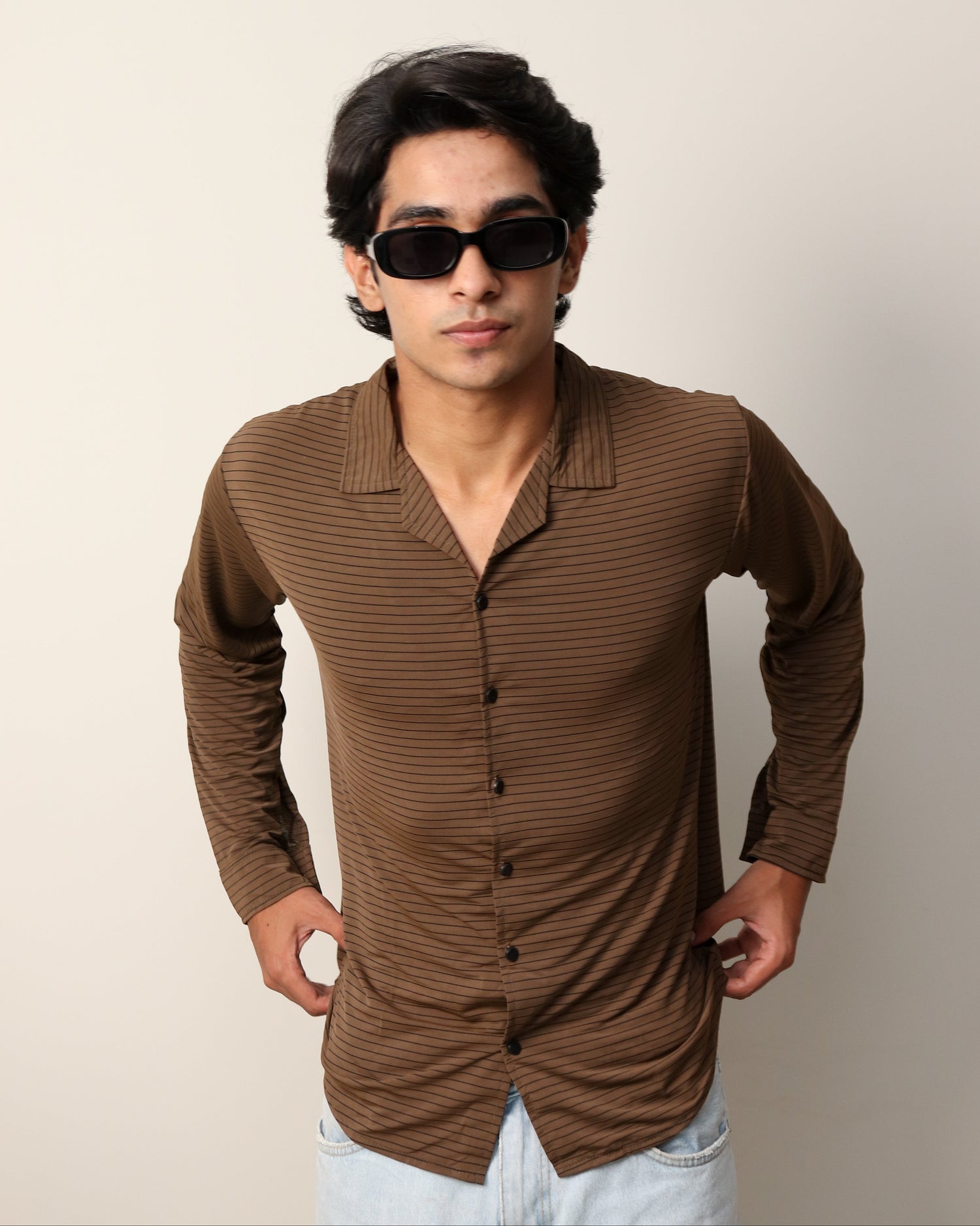 Lycra Textured Lines Shirt - Dark Brown