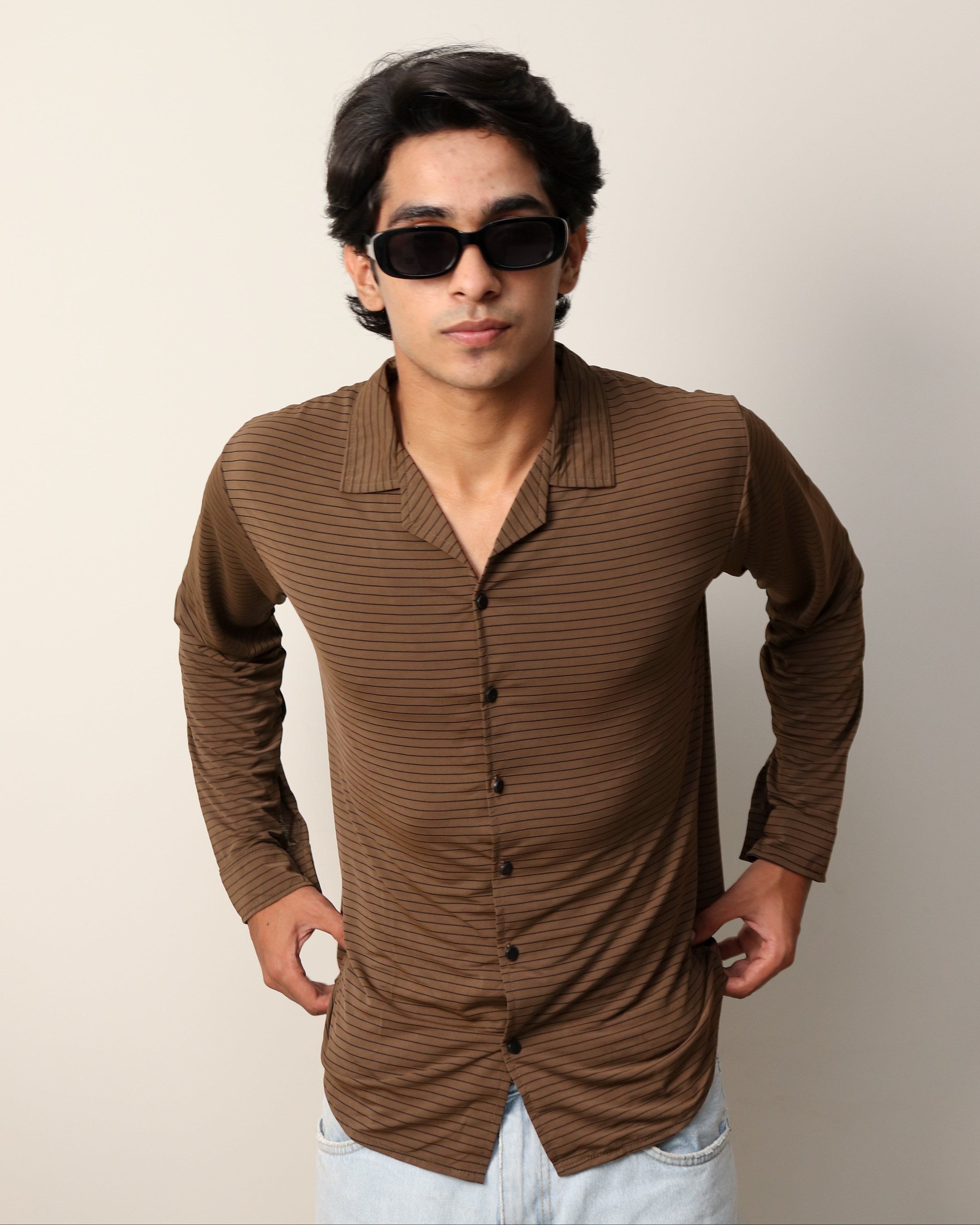 Lycra Textured Lines Shirt - Dark Brown