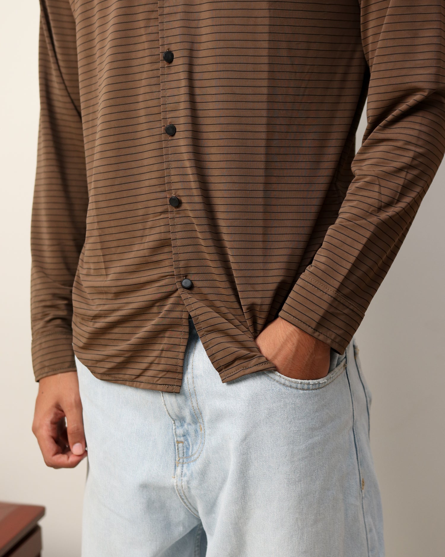 Lycra Textured Lines Shirt - Dark Brown