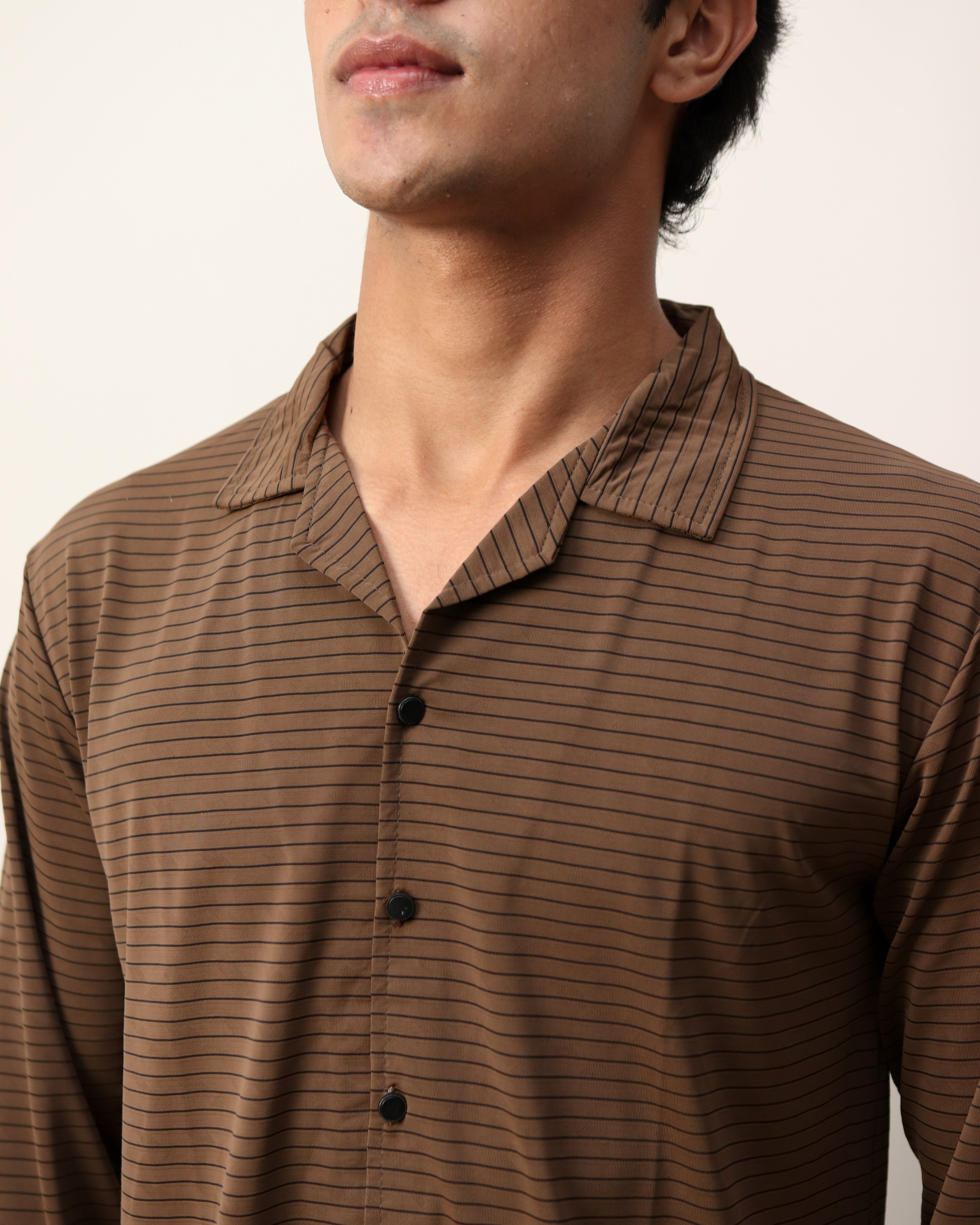 Lycra Textured Lines Shirt - Dark Brown