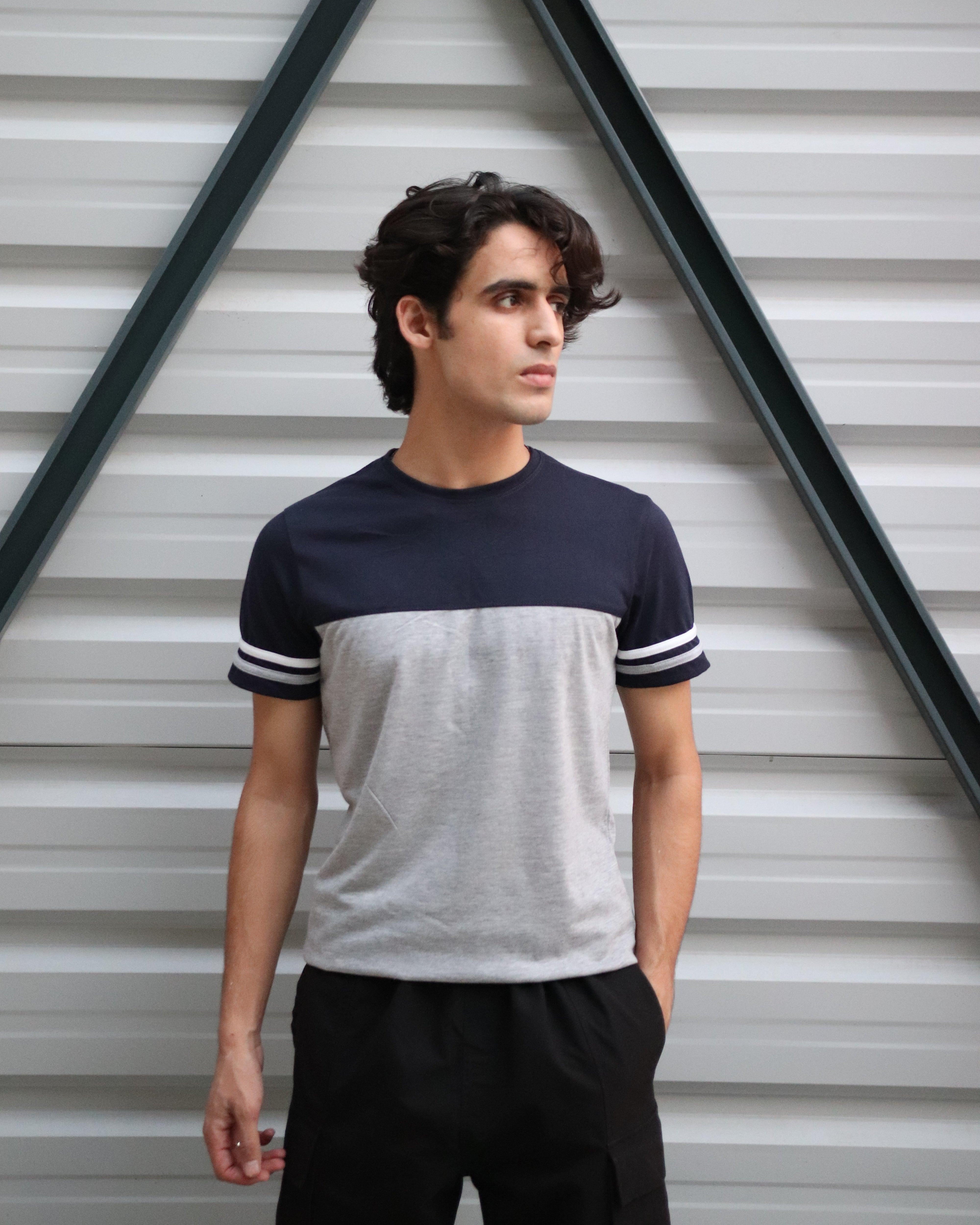 Grey Navy Panel Tee - Surteez