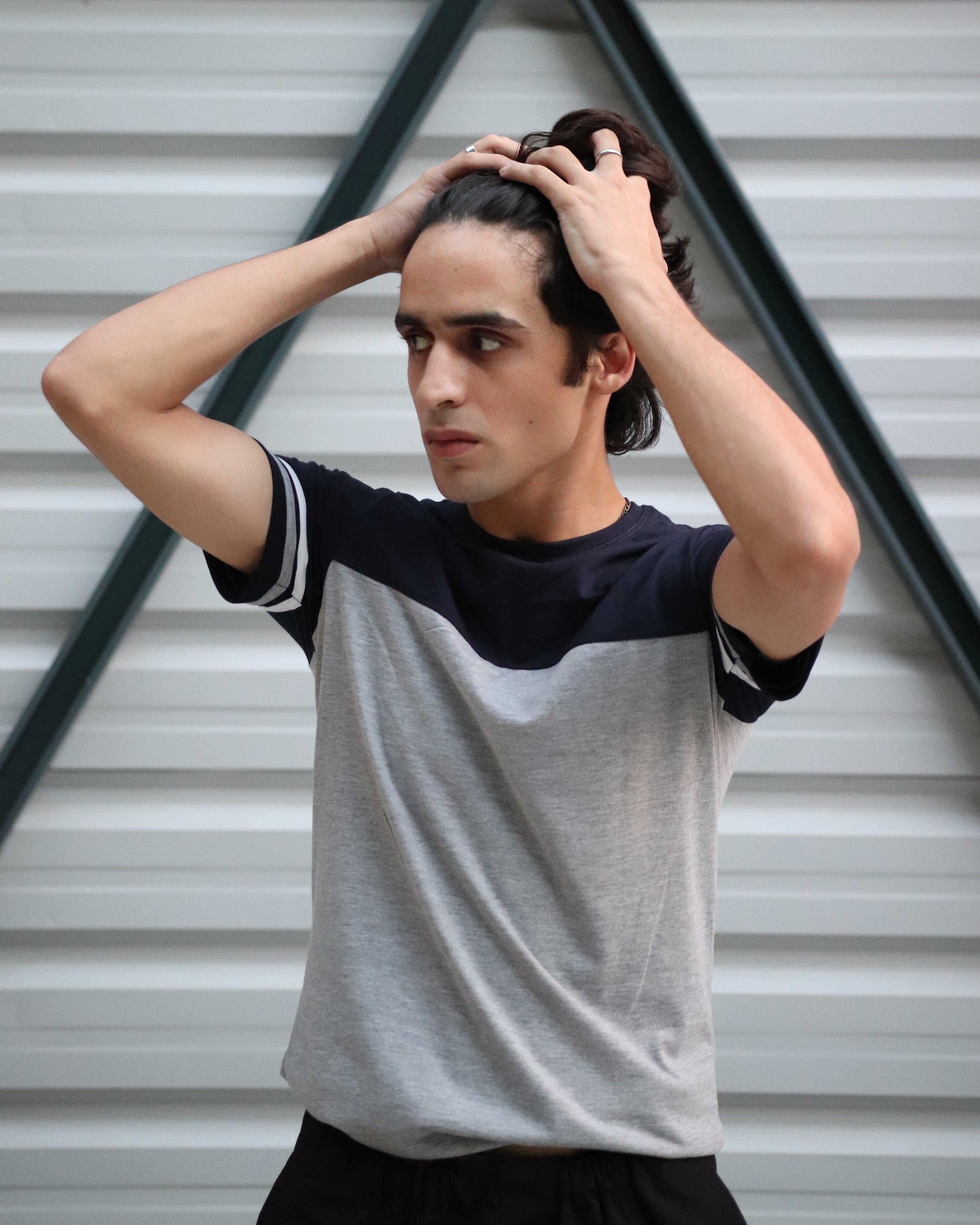 Grey Navy Panel Tee - Surteez