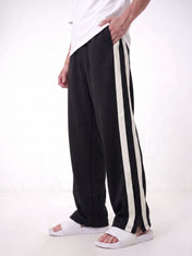 Black Side Stripe Zipper Baggy Trousers