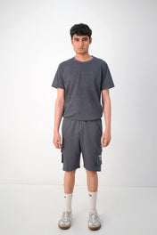 Charcoal Terry Cargo Shorts