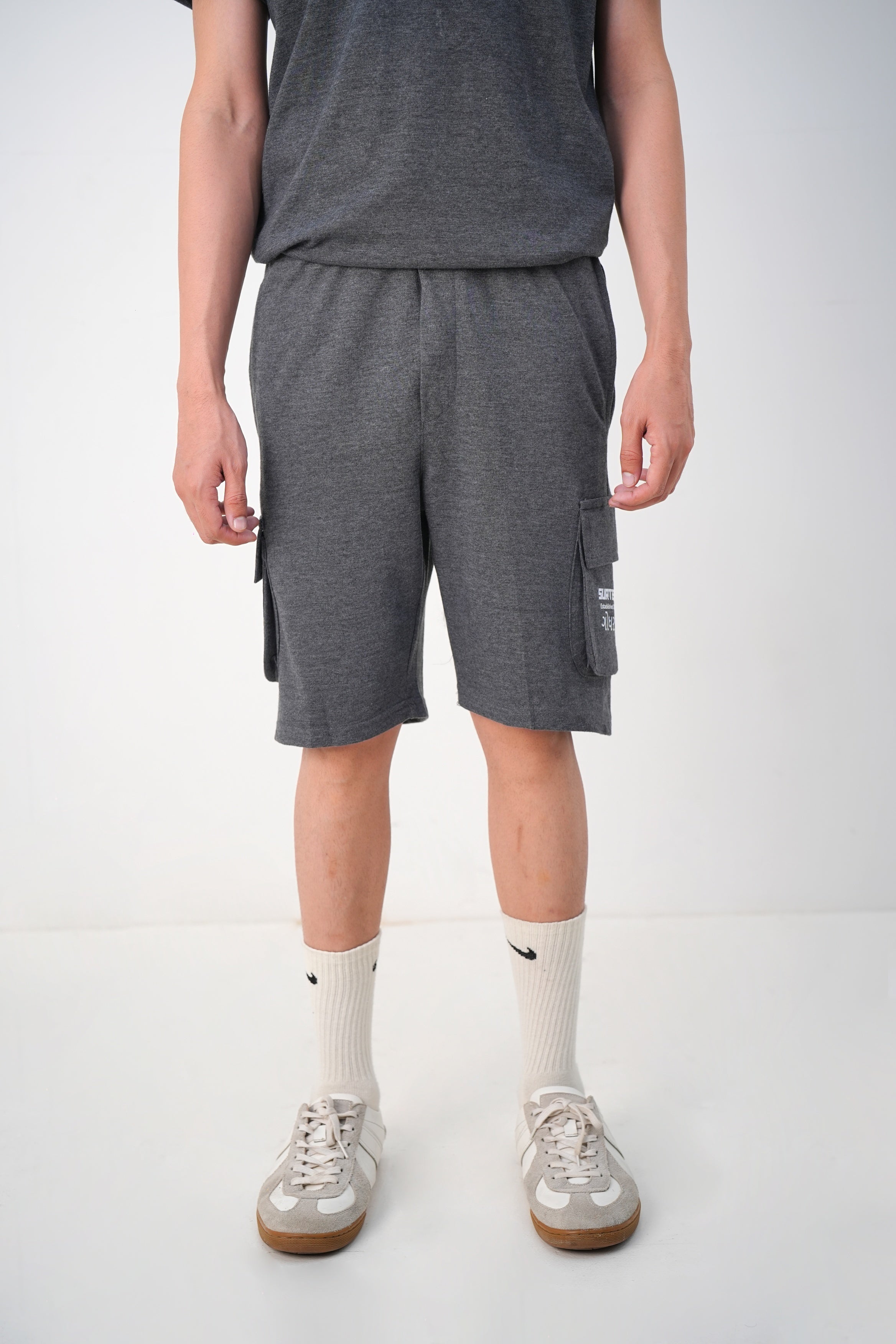 Charcoal Terry Cargo Shorts