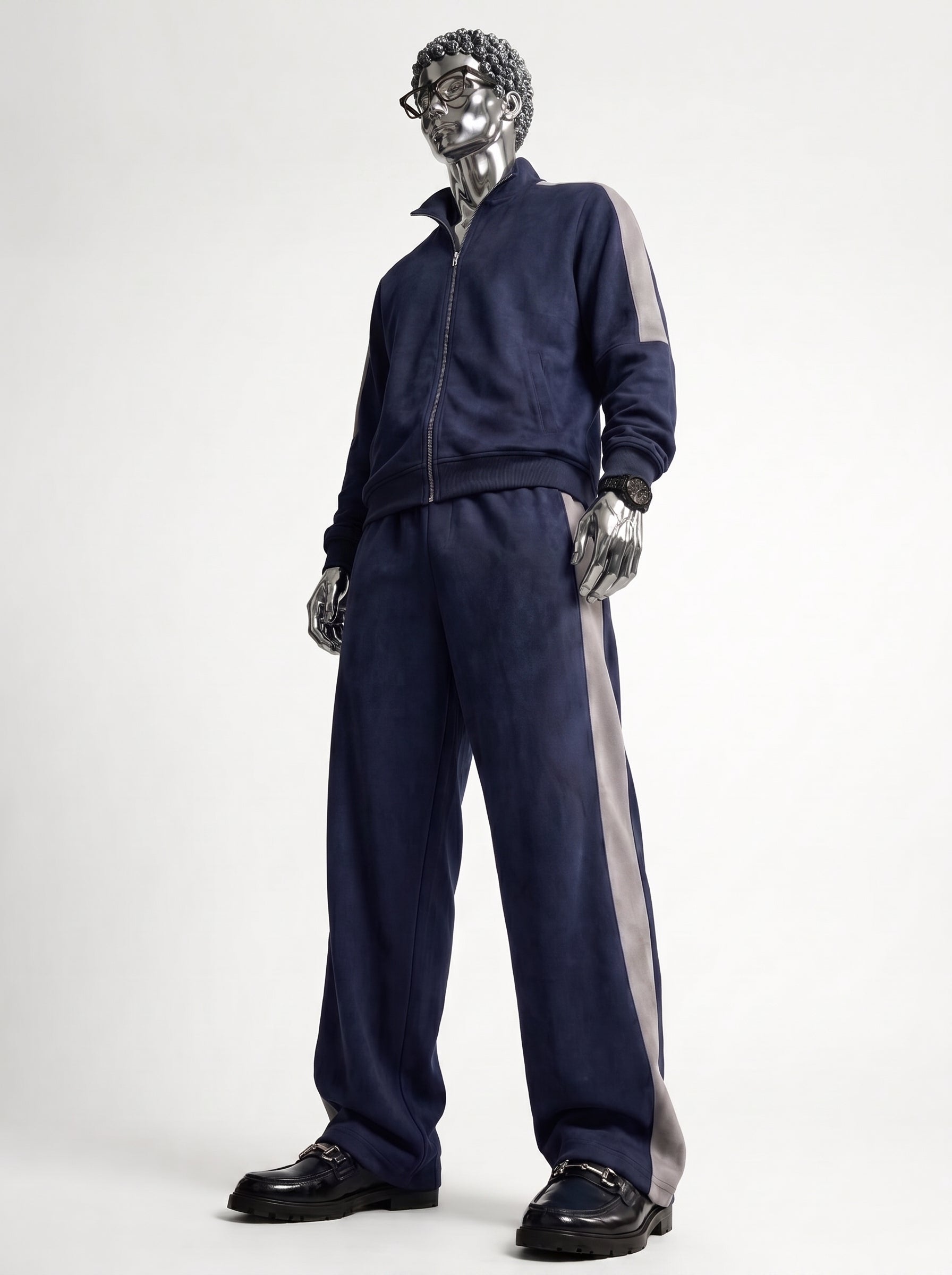Navy Mock Neck Zipper Tracksuit