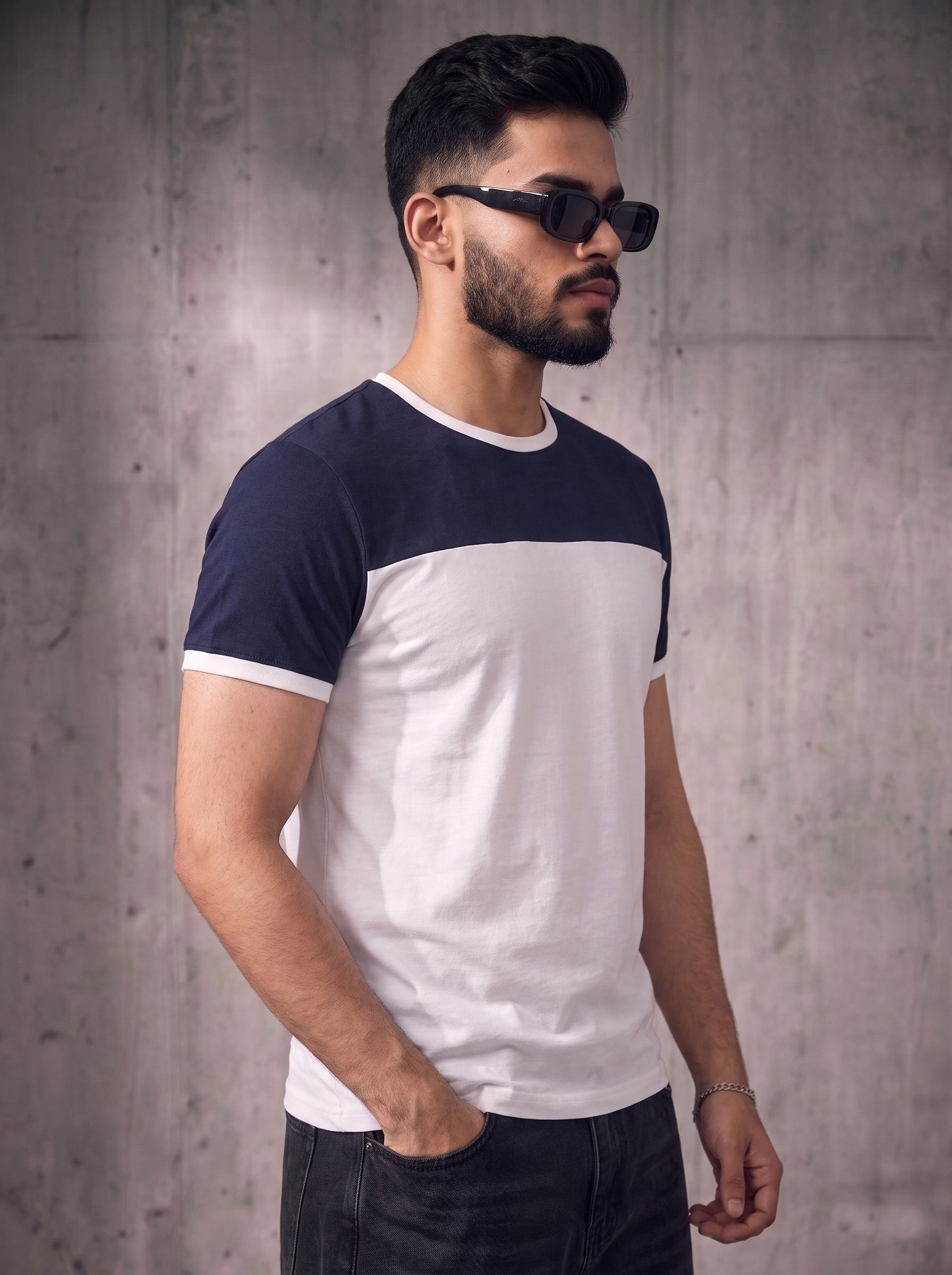 Navy White Cut & Sew Tee
