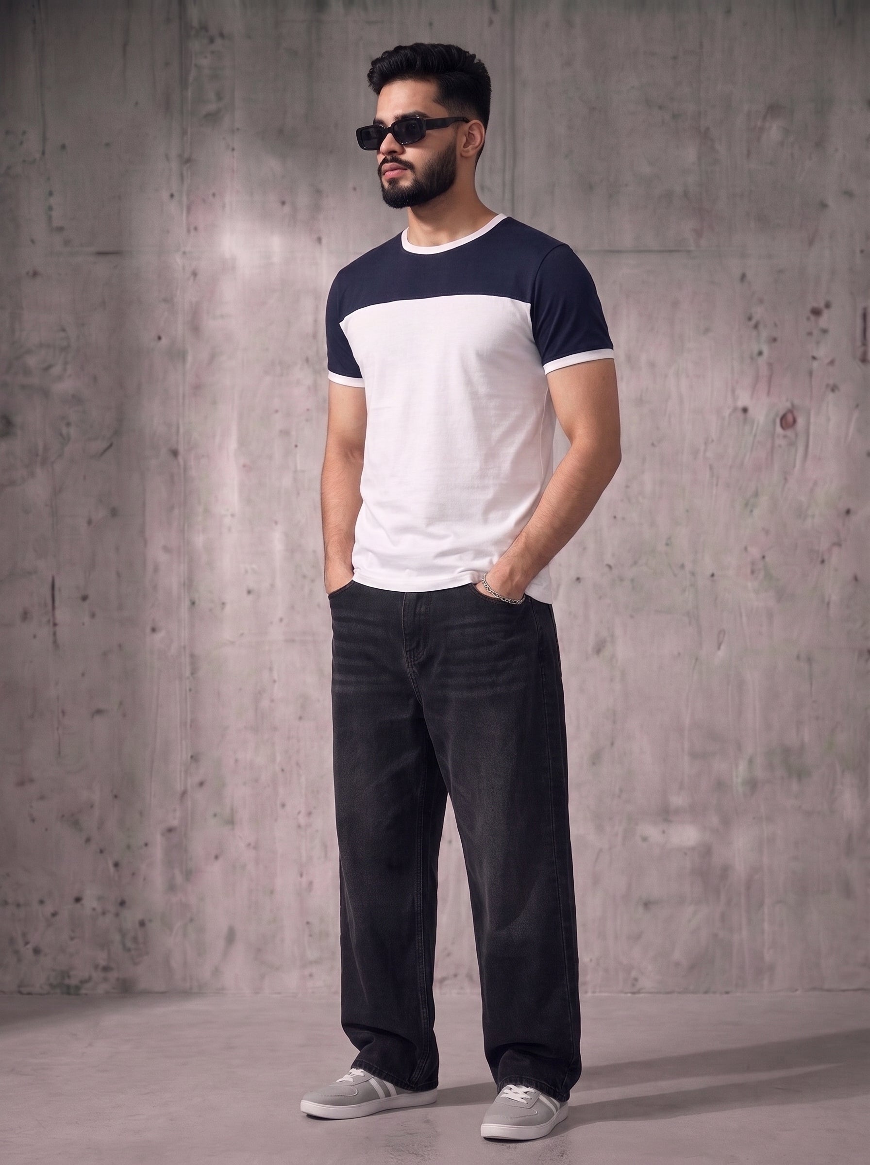 Navy White Cut & Sew Tee