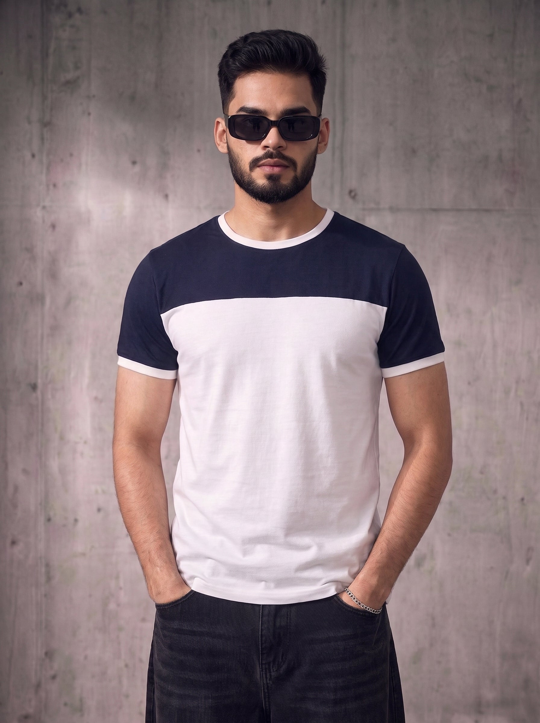 Navy White Cut & Sew Tee