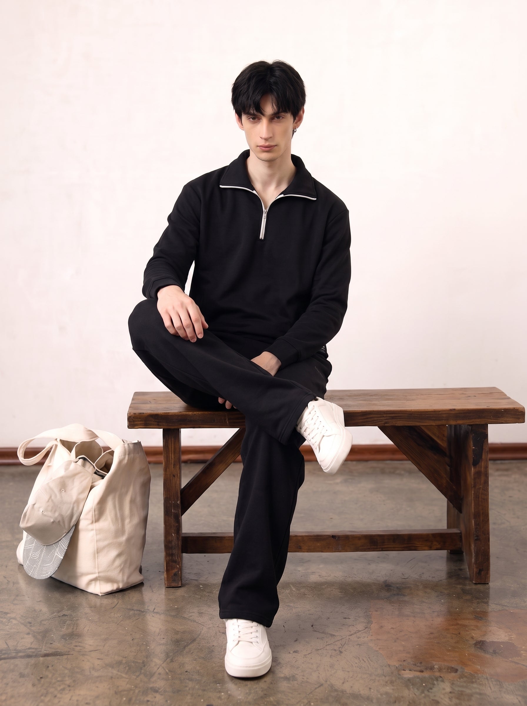 Black Half Zipper Tracksuit