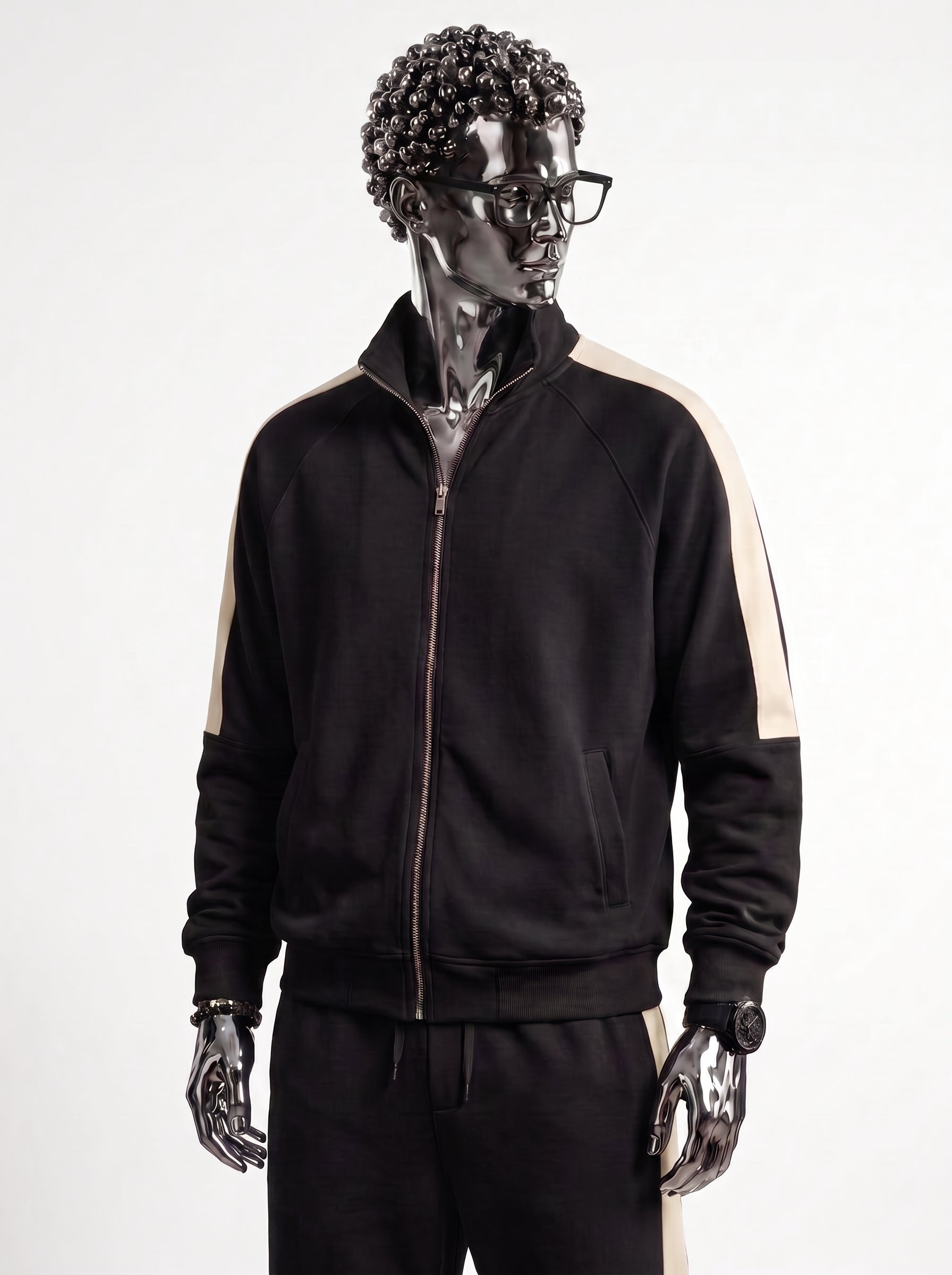 Black Mock Neck Zipper Tracksuit