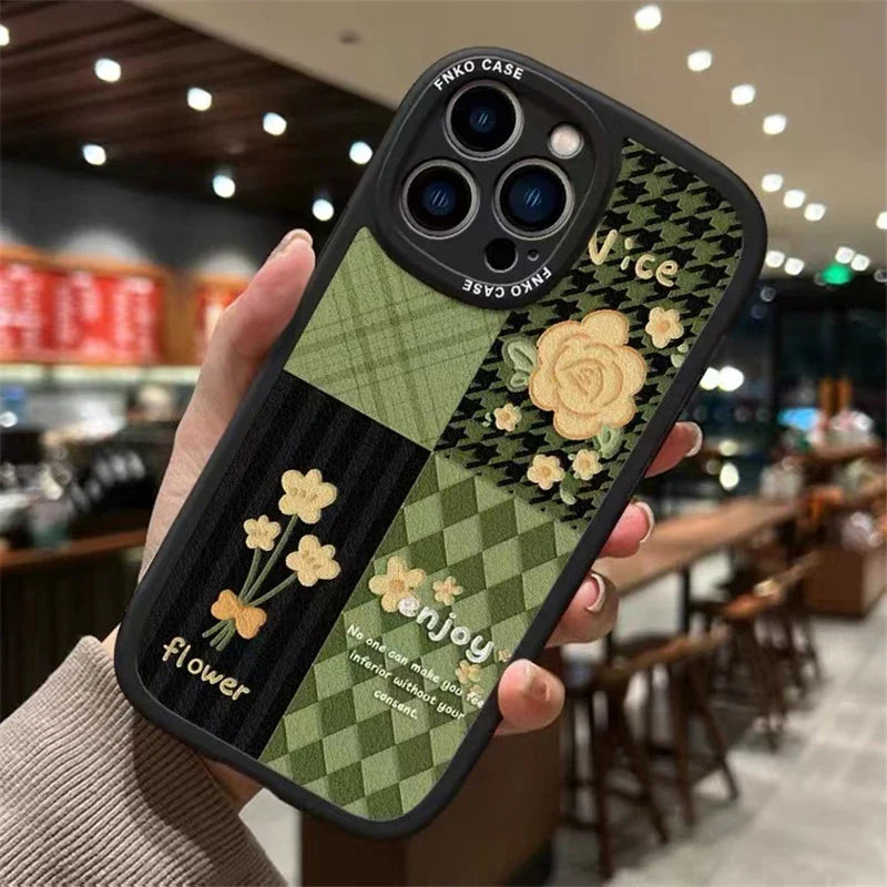 Flower Soft Lambskin Black Mobile Case