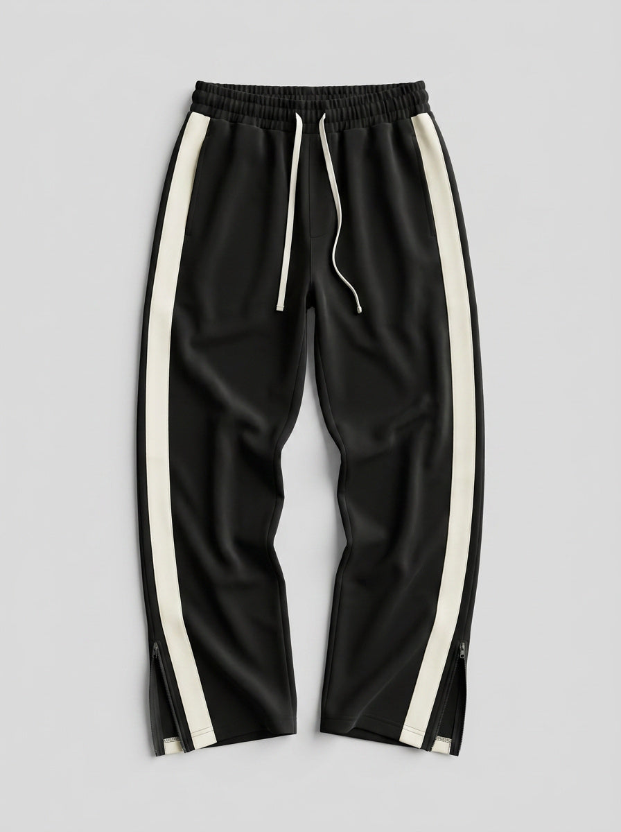 Black Side Stripe Zipper Baggy Trousers