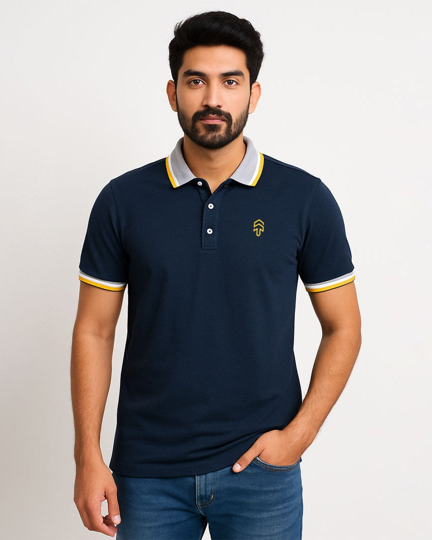 Navy Blue Contrast Polo Tee