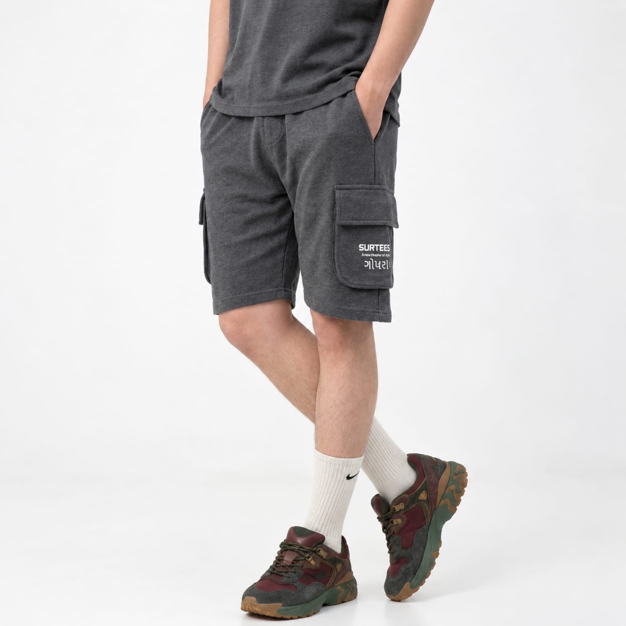 Charcoal Terry Cargo Shorts