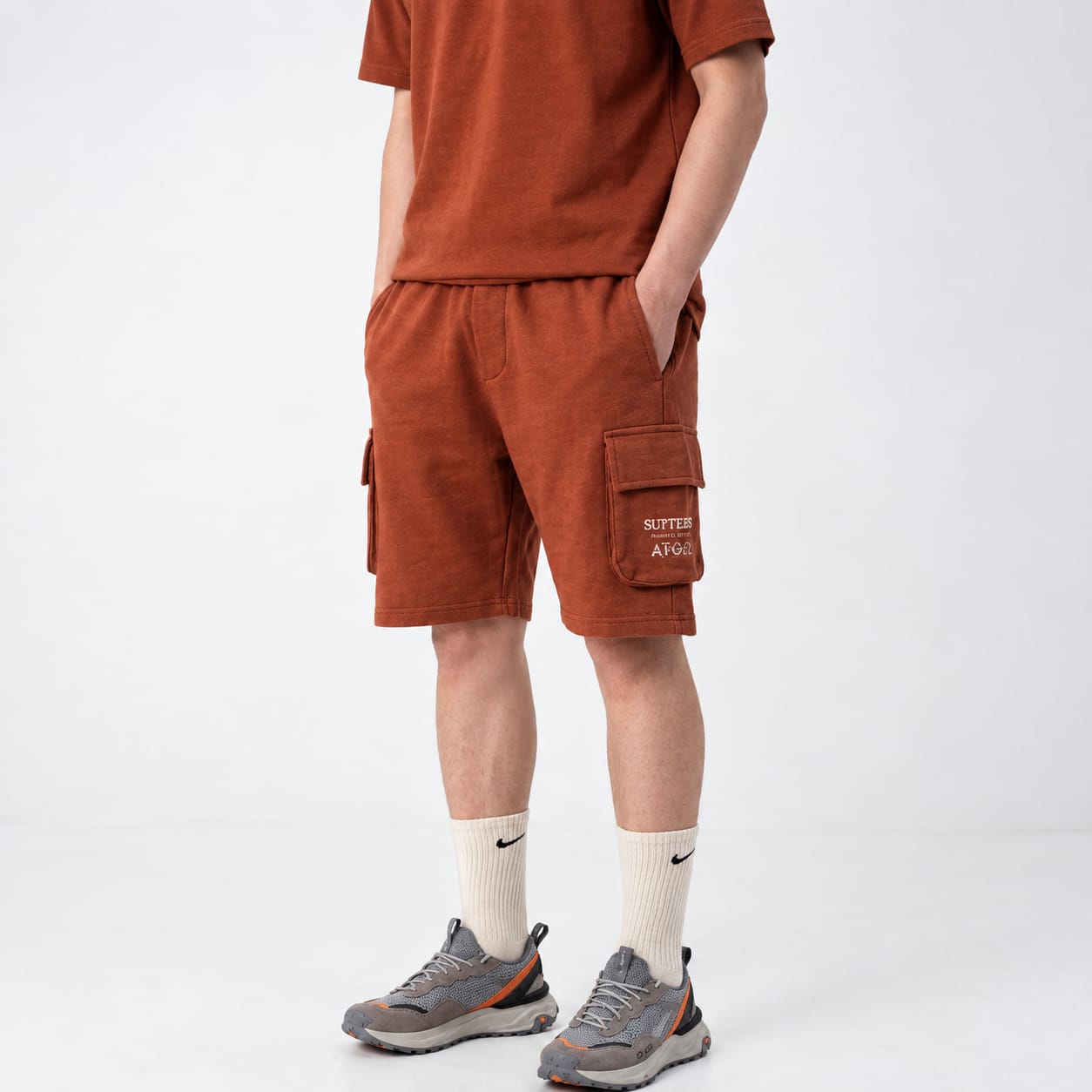 Rust Terry Cargo 3 Quarter Shorts