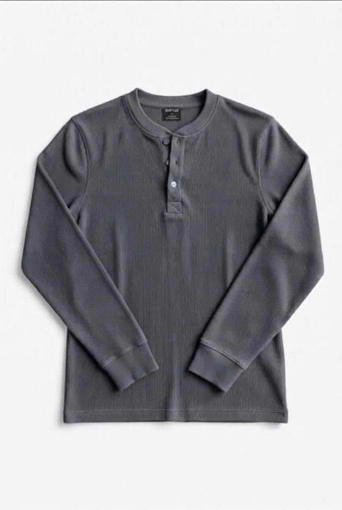 Waffle Knit Henley - Charcoal