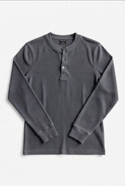 Waffle Knit Henley - Charcoal