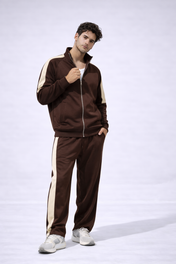 Brown Mock Neck Zipper Tracksuit