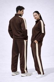 Brown Mock Neck Zipper Tracksuit