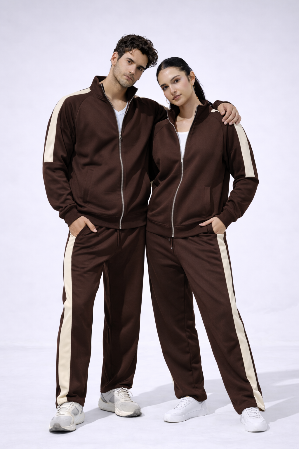 Brown Mock Neck Zipper Tracksuit