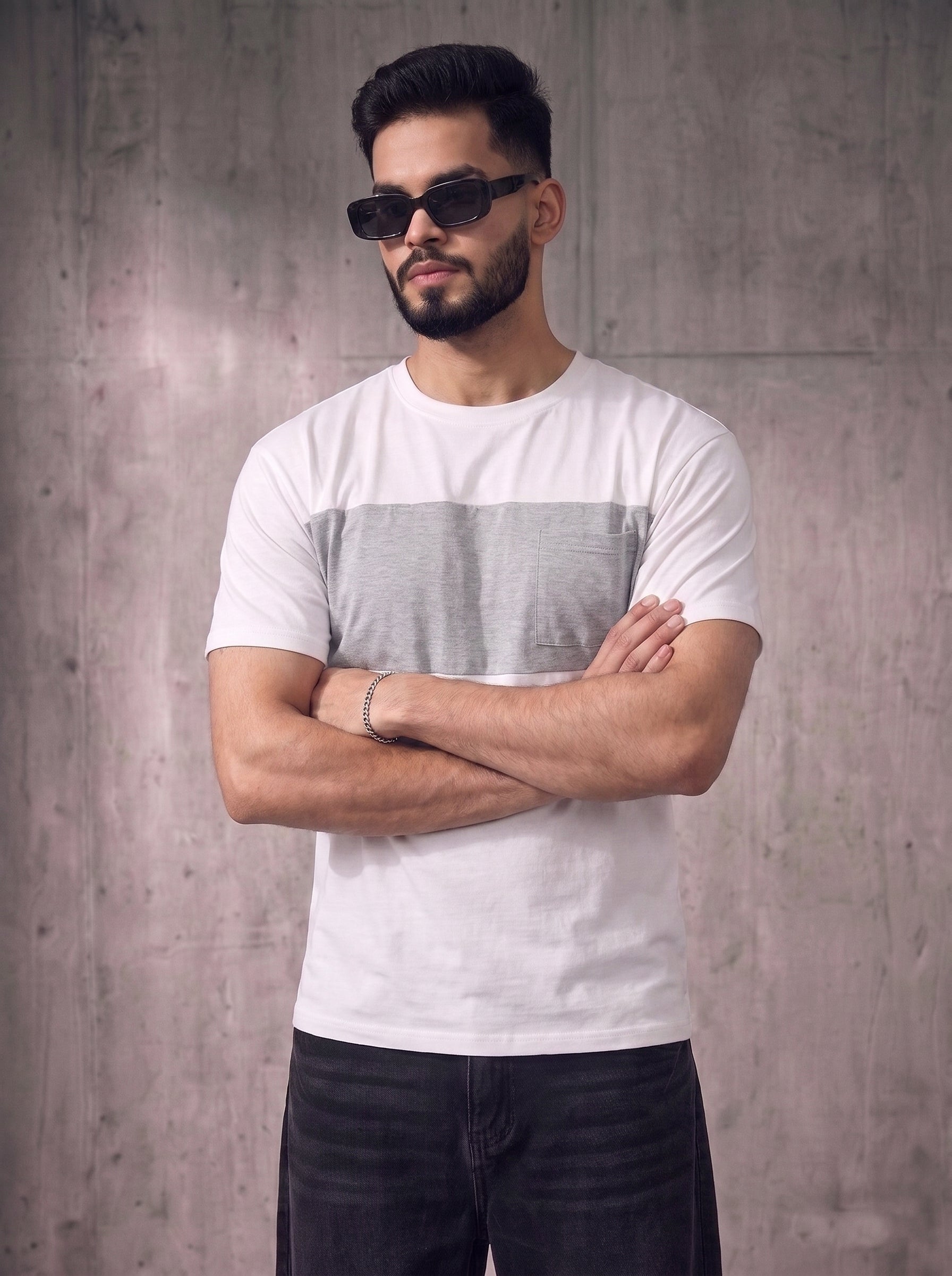 Grey White Colorblock Tee