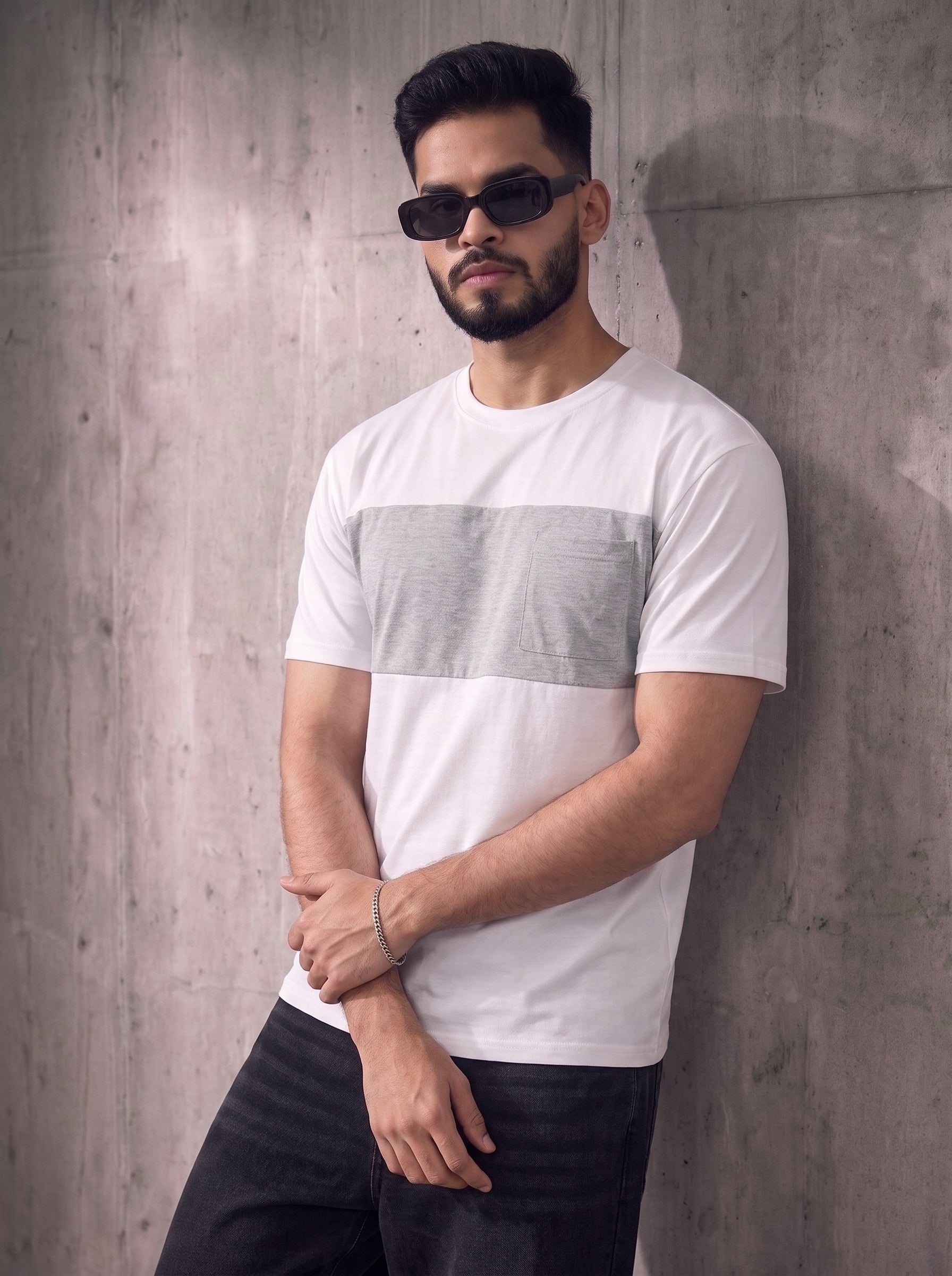 Grey White Colorblock Tee
