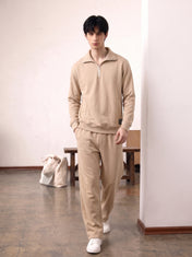 Beige Half Zipper Tracksuit
