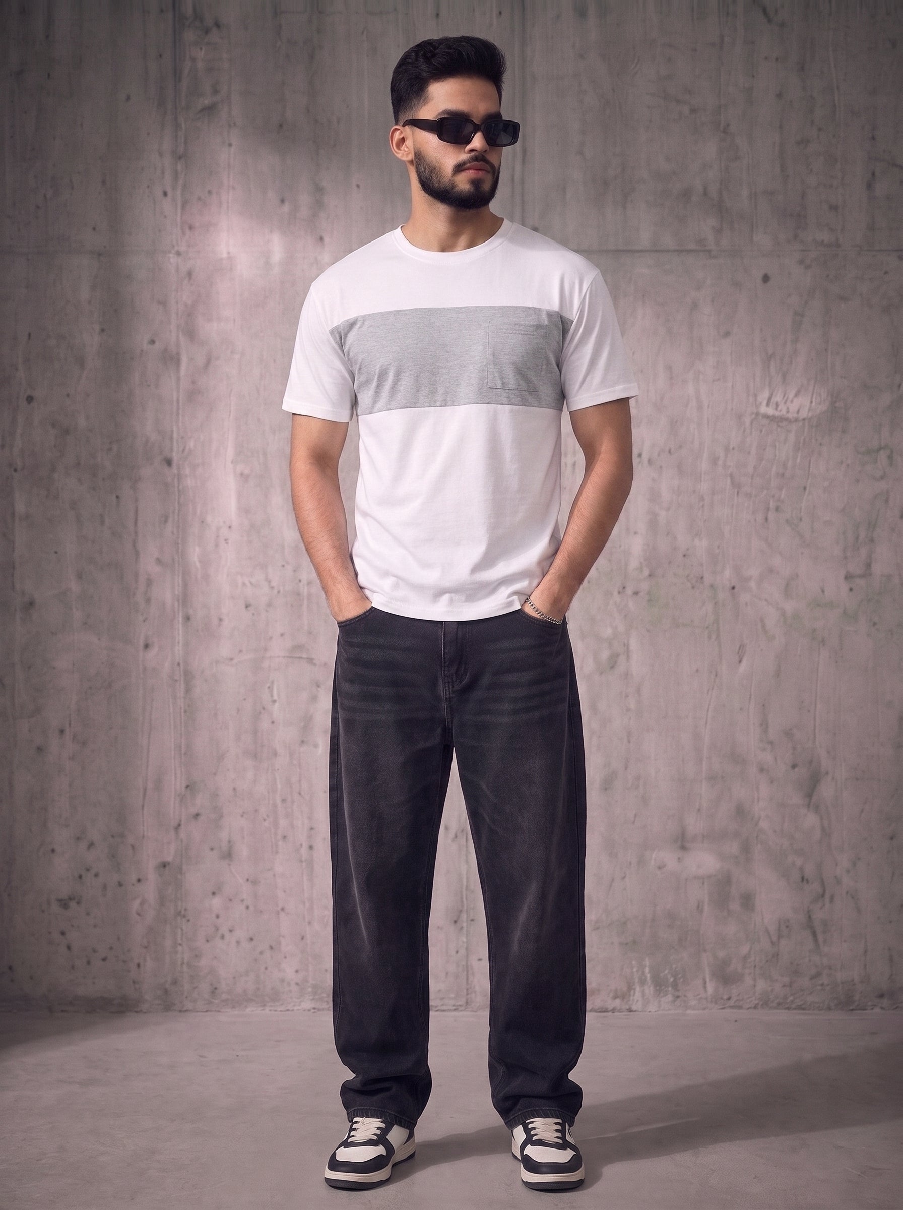 Grey White Colorblock Tee