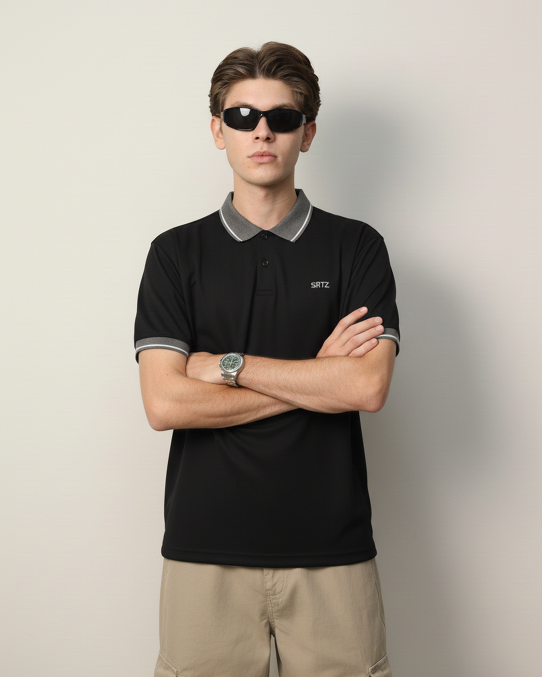 Black And Grey Contrast Polo Tee