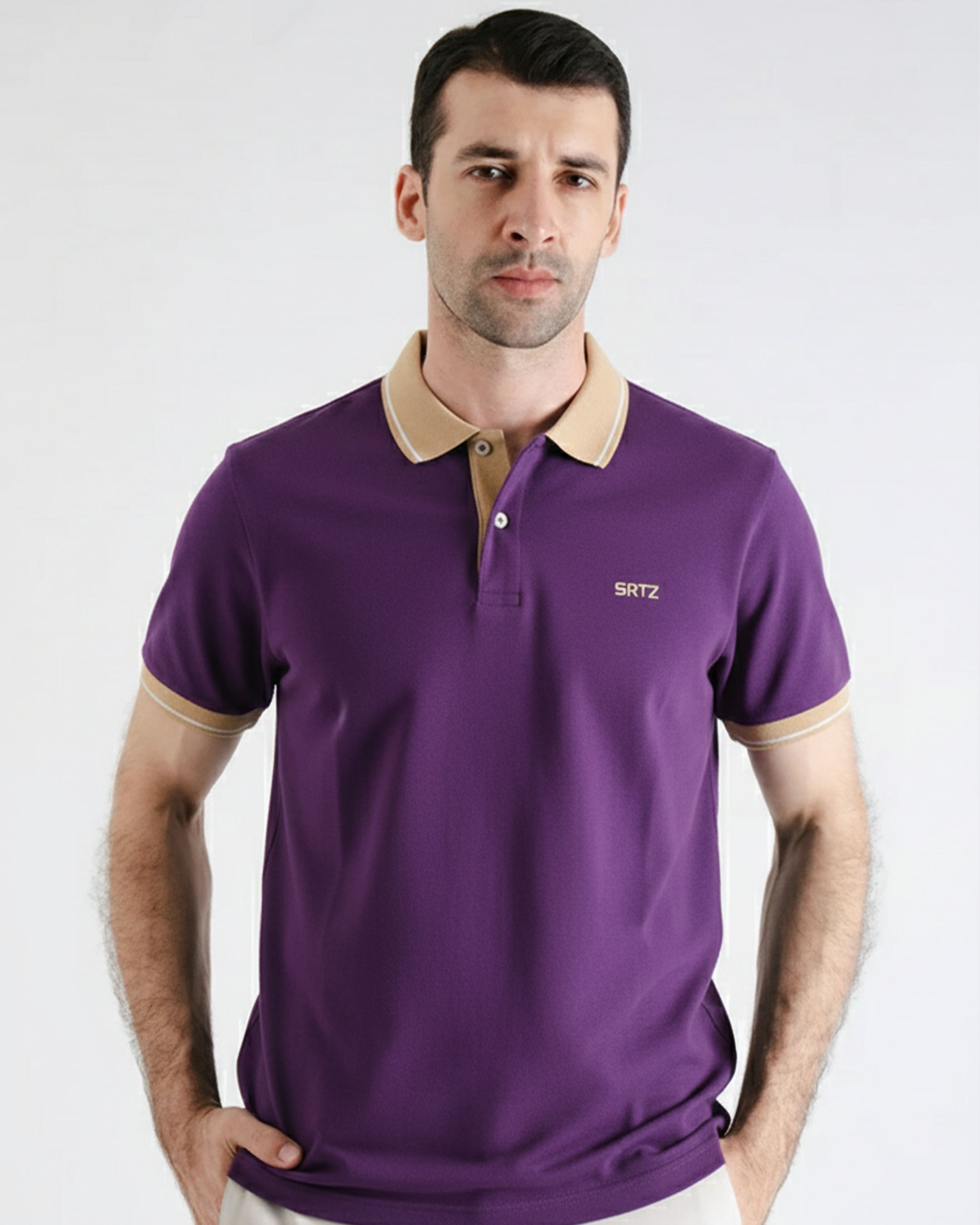 🎁 Purple And Skin Contrast Polo Tee (100% off)