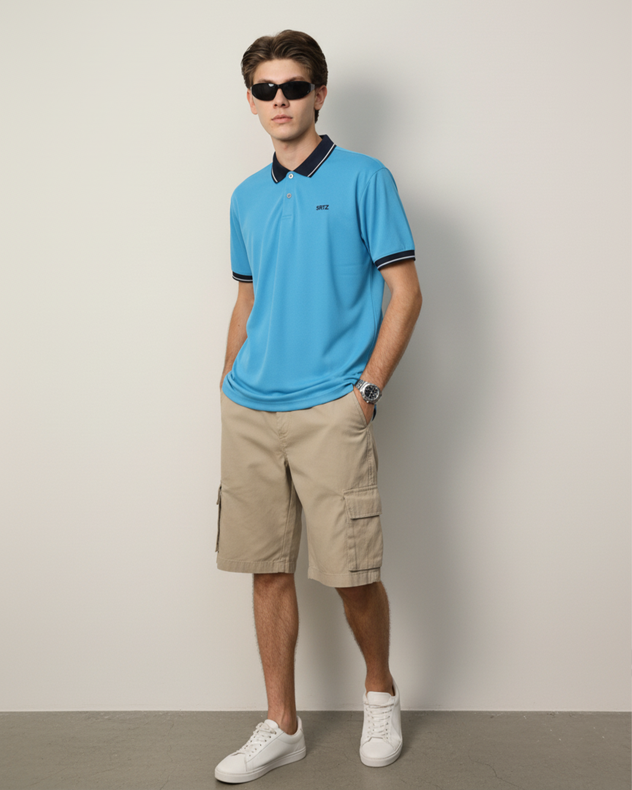 Sky And Navy Blue Contrast Polo Tee