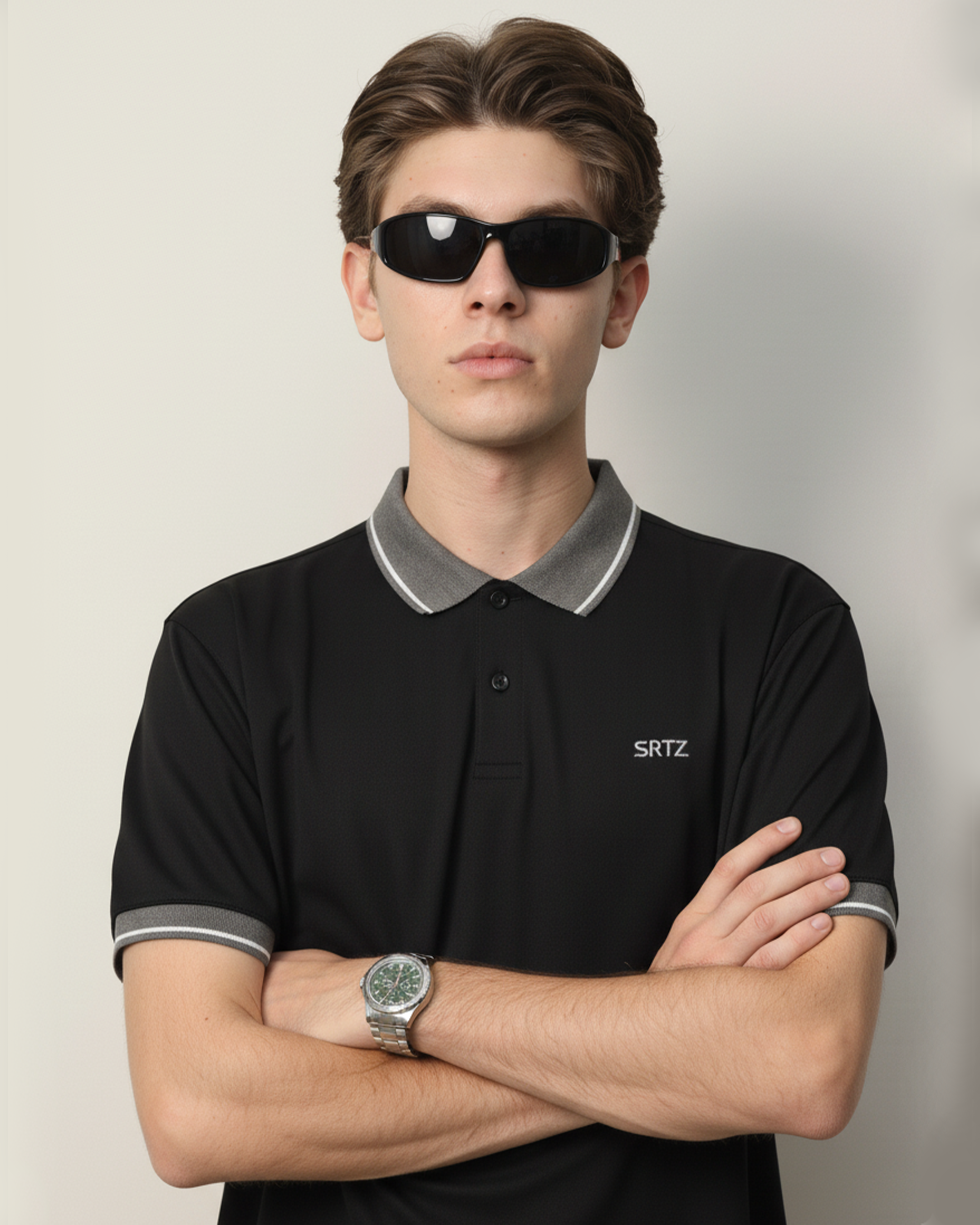Black And Grey Contrast Polo Tee