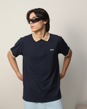 Navy Blue And Skin Contrast Polo Tee
